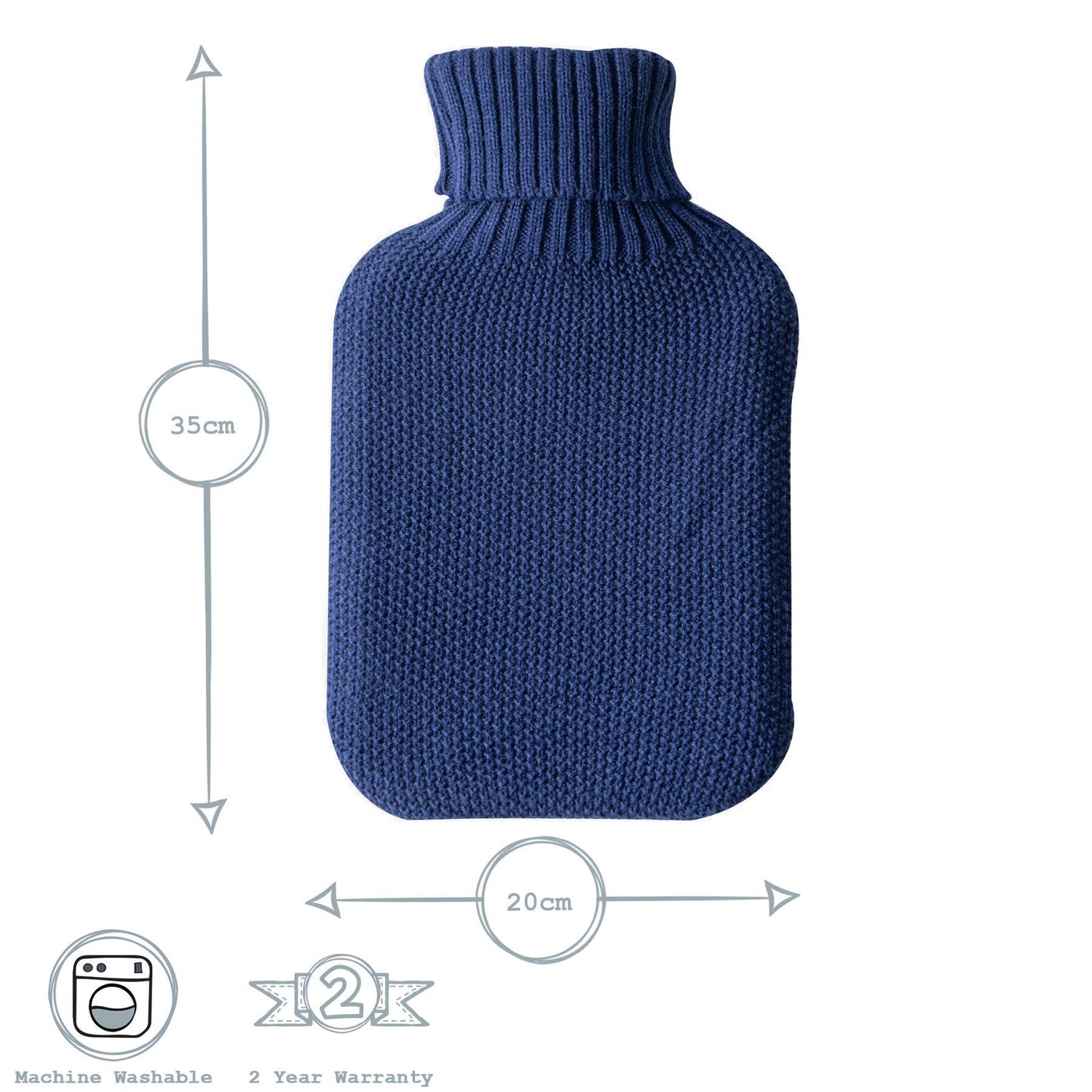 Nicola Spring Hot Water Bottle Cover - Knitted - Midnight Blue