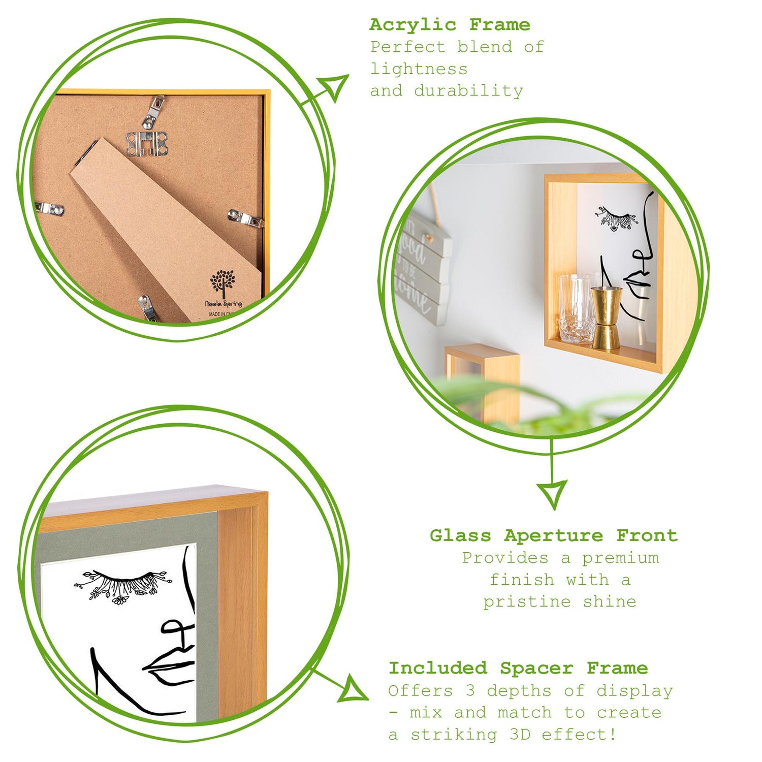3D Deep Box Photo Frame - 8 x 8" - Light Wood