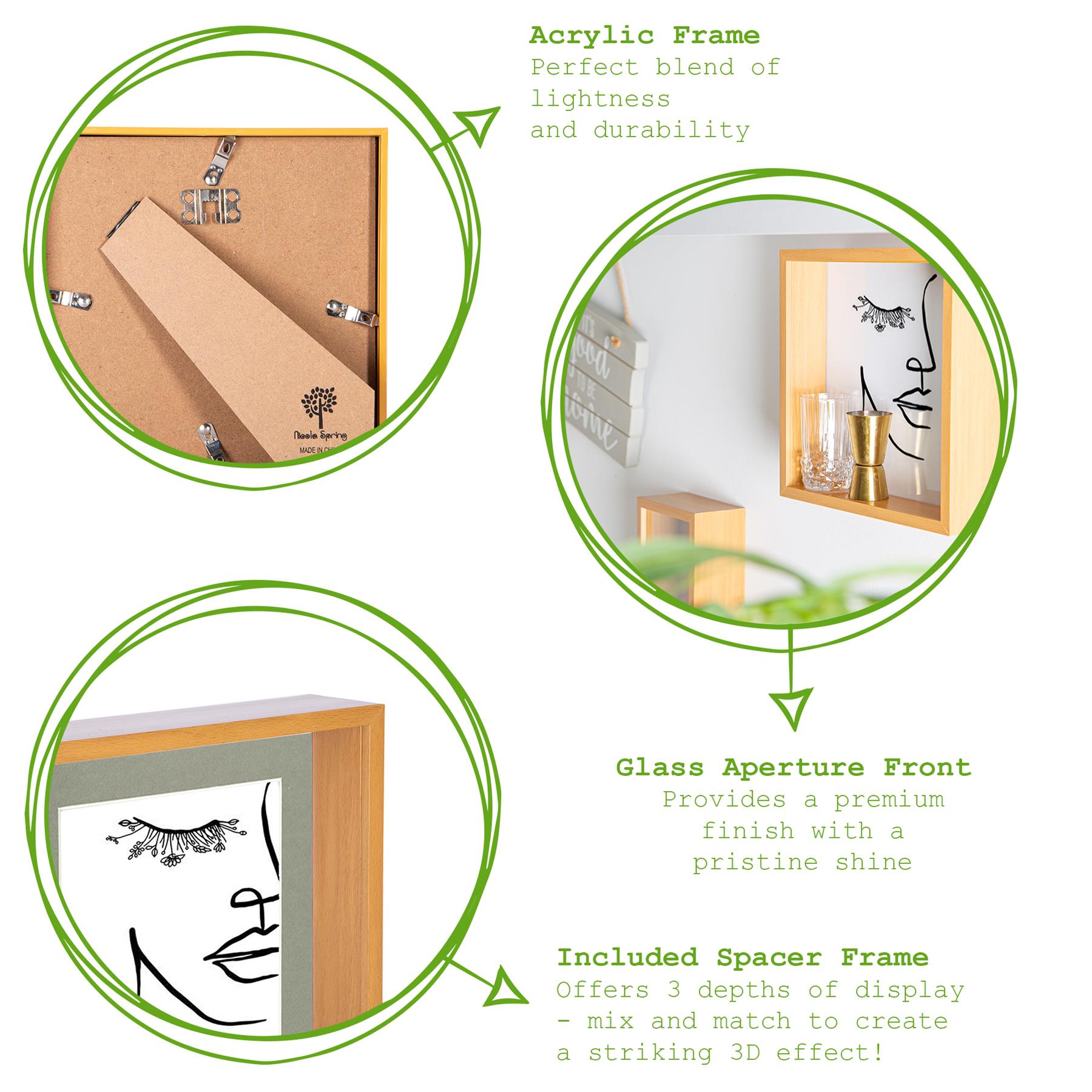 3D Deep Box Photo Frame - 8 x 8" - Light Wood
