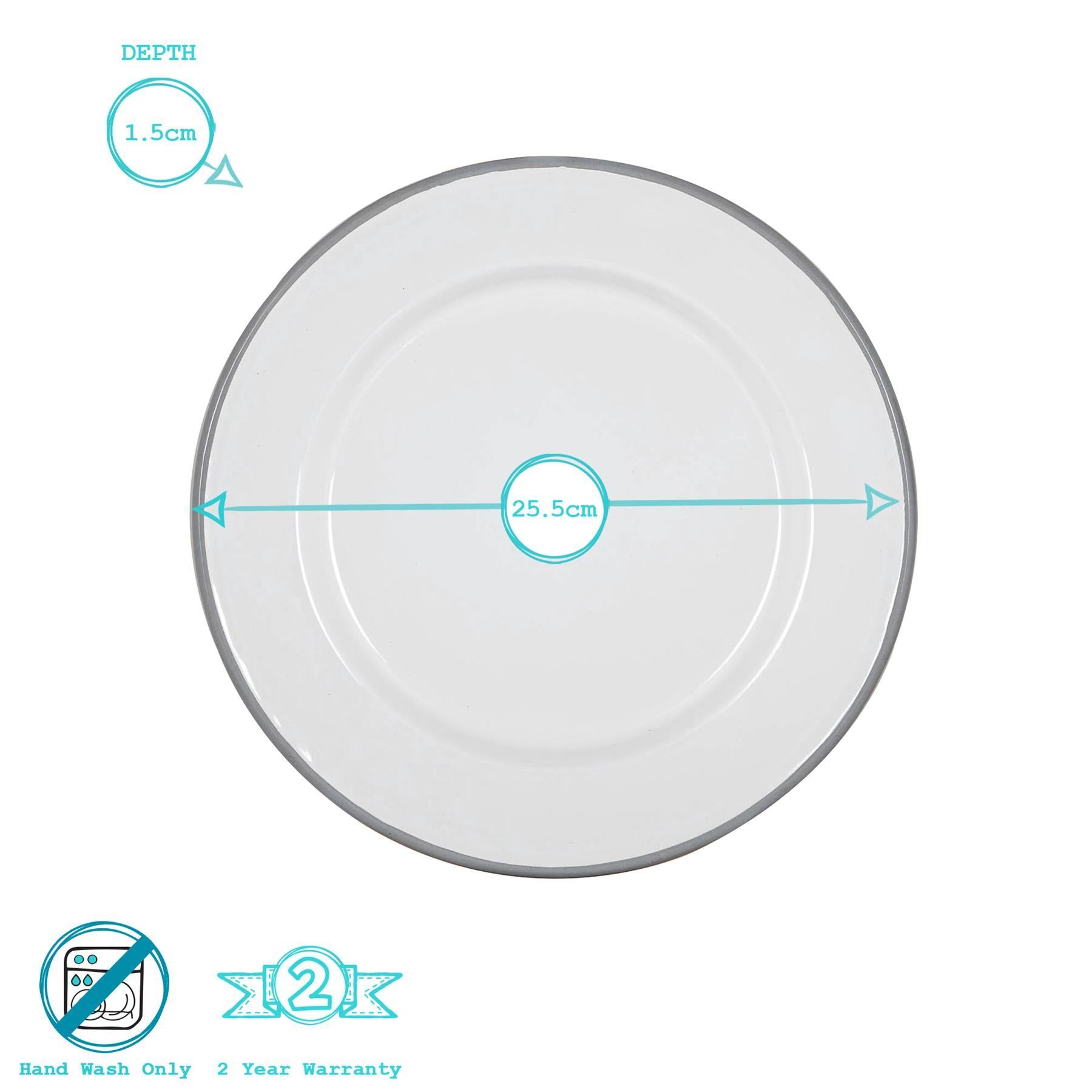 White Enamel Dinner Plate - 25.5cm - Grey