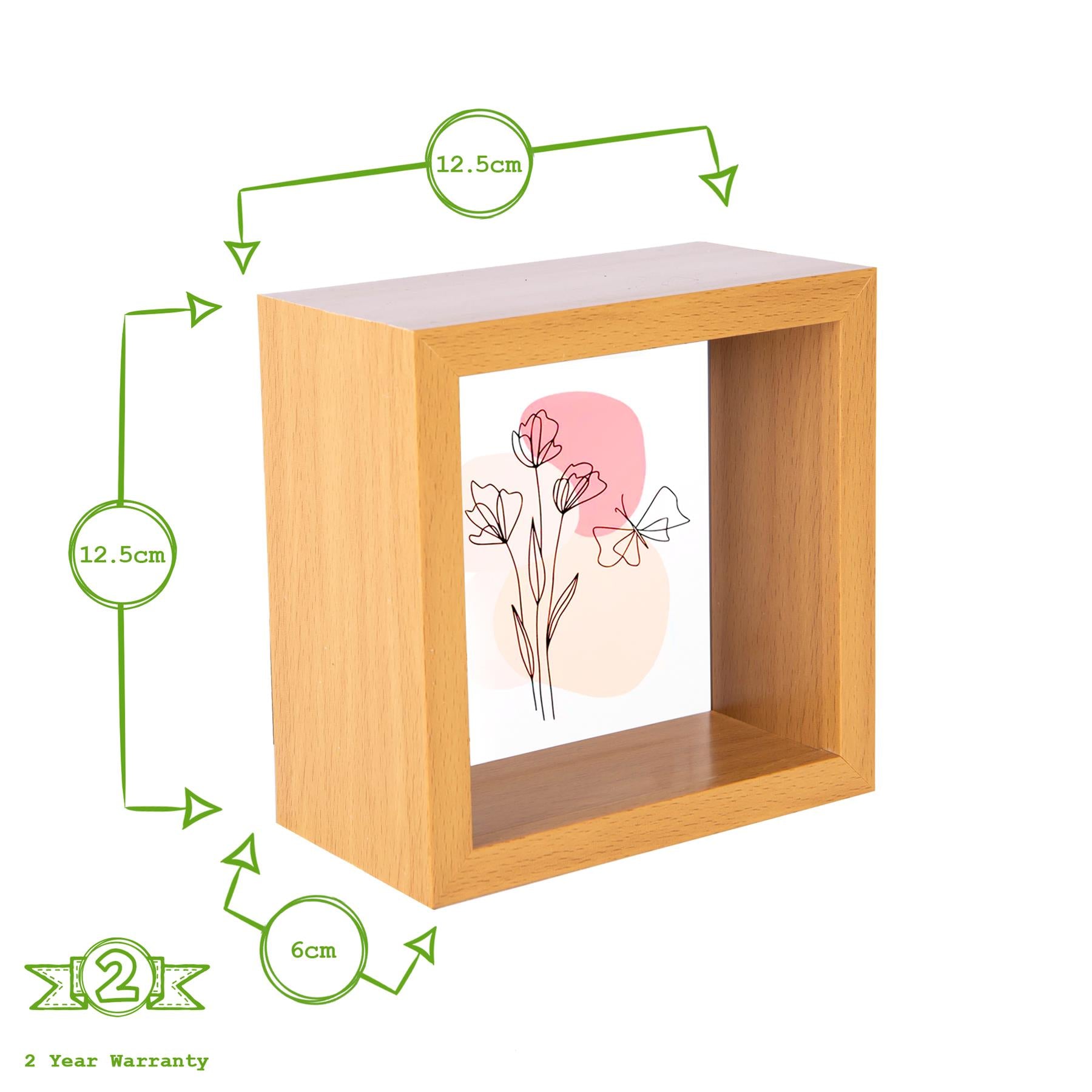 3D Deep Box Photo Frame - 4 x 4" - Light Wood