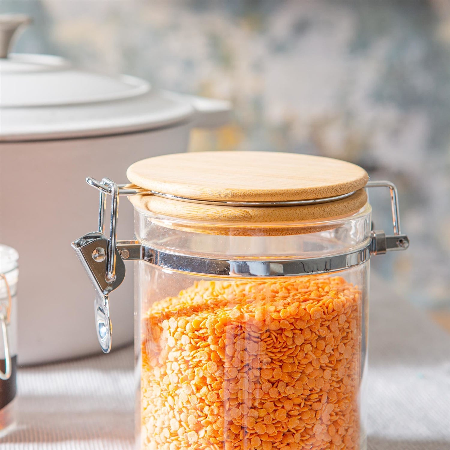 Glass Storage Jar with Wooden Clip Lid - 720ml