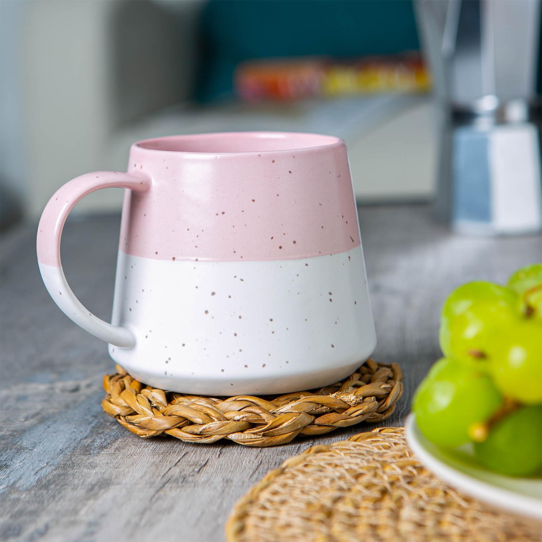 Dipped Flecked Stoneware Belly Coffee Mug - 370ml - Dusty Pink