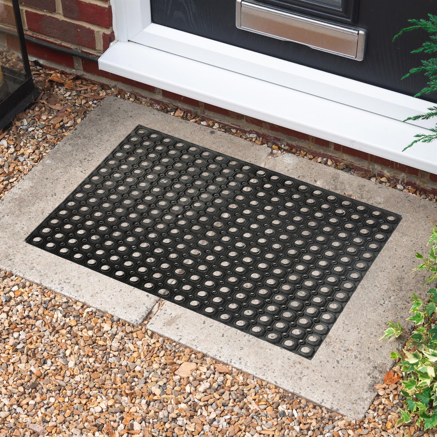 Heavy Duty Rubber Door Mat - 80 x 60cm - Black