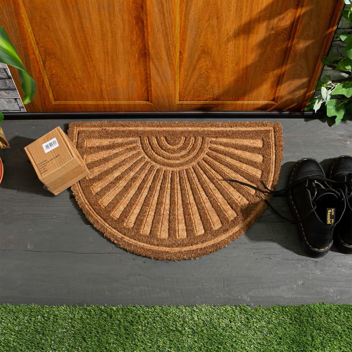 Coir Half Moon Door Mat - 60 x 40cm - Embossed