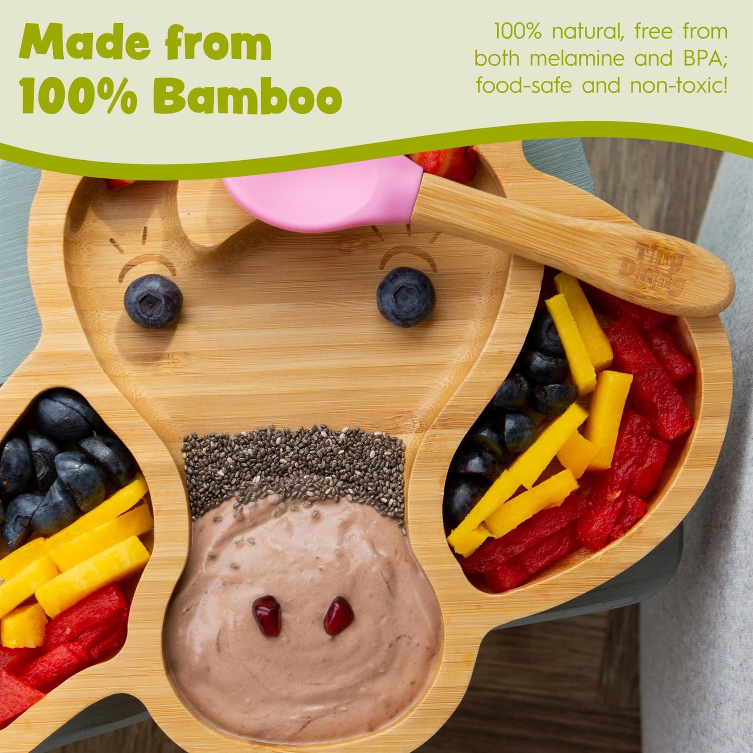 Beige Unicorn Bamboo Suction Plate