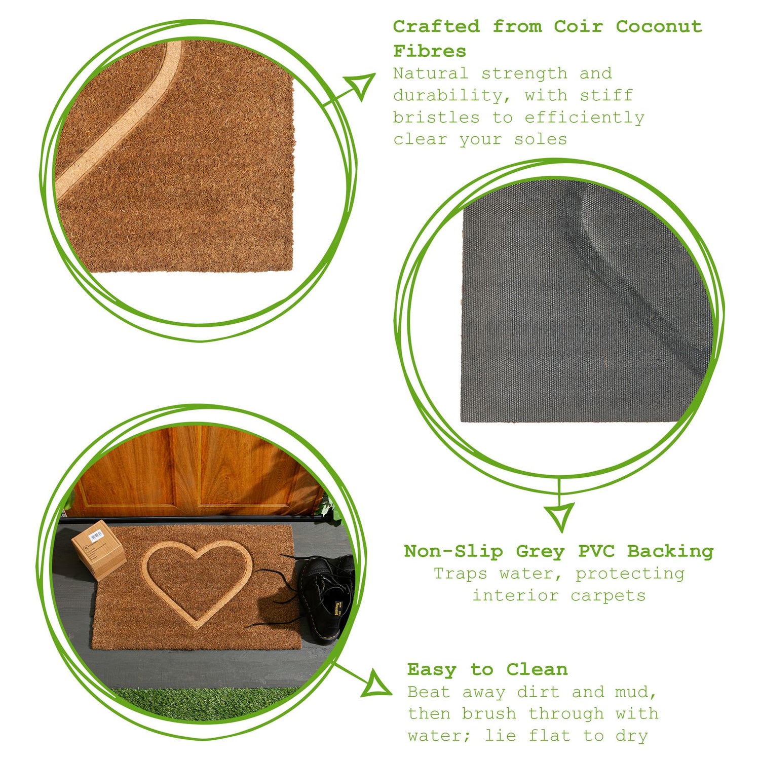 Coir Door Mat - 60 x 40cm - Embossed Heart