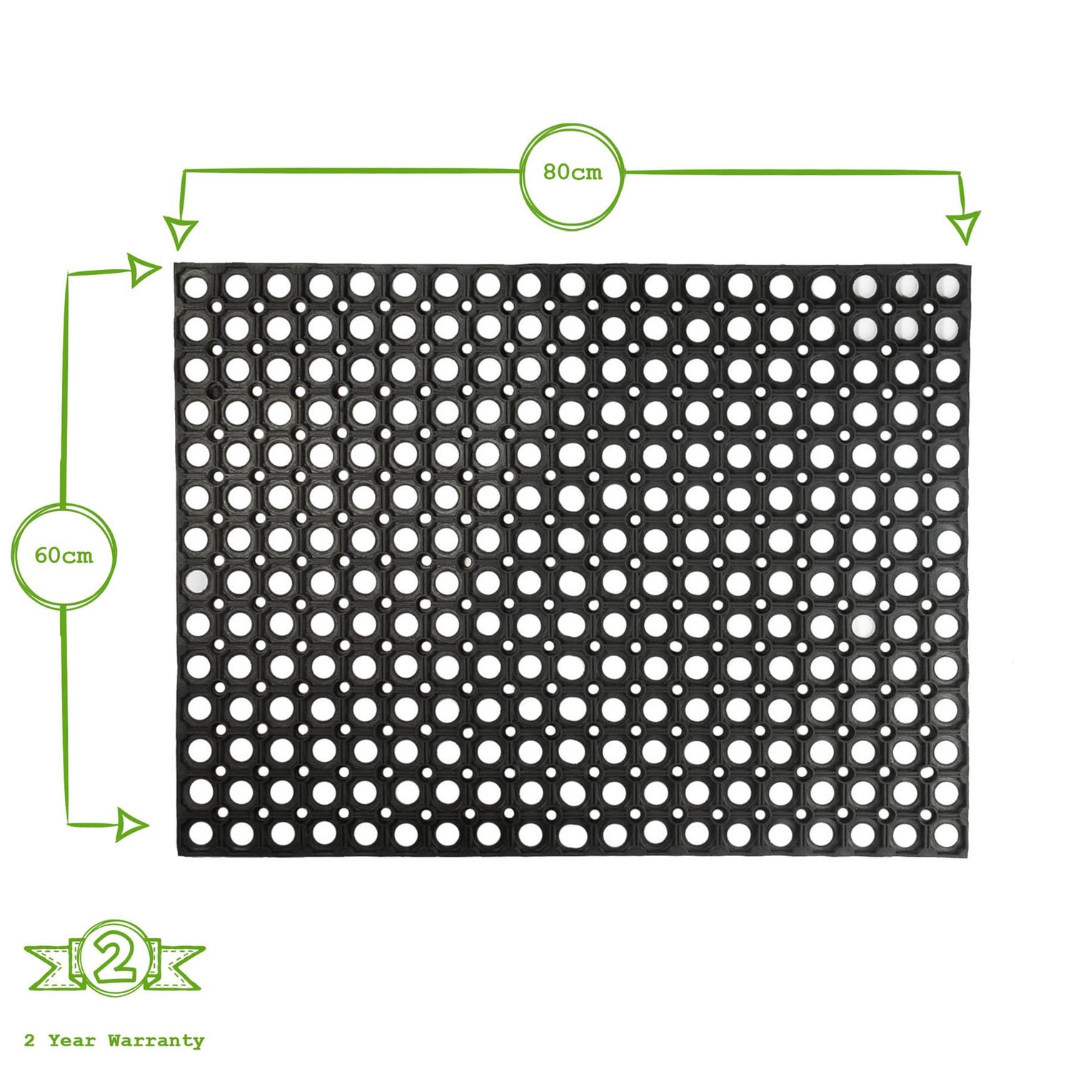 Heavy Duty Rubber Door Mat - 80 x 60cm - Black