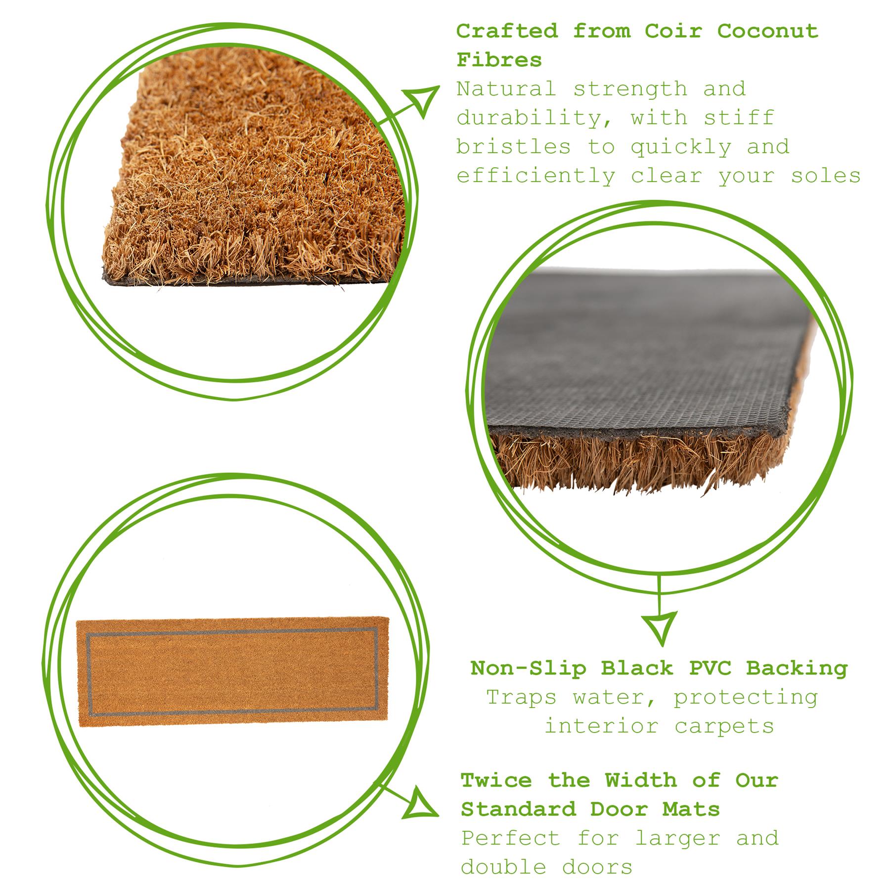 Coir Double Door Mat - 120 x 40cm - Grey Inset