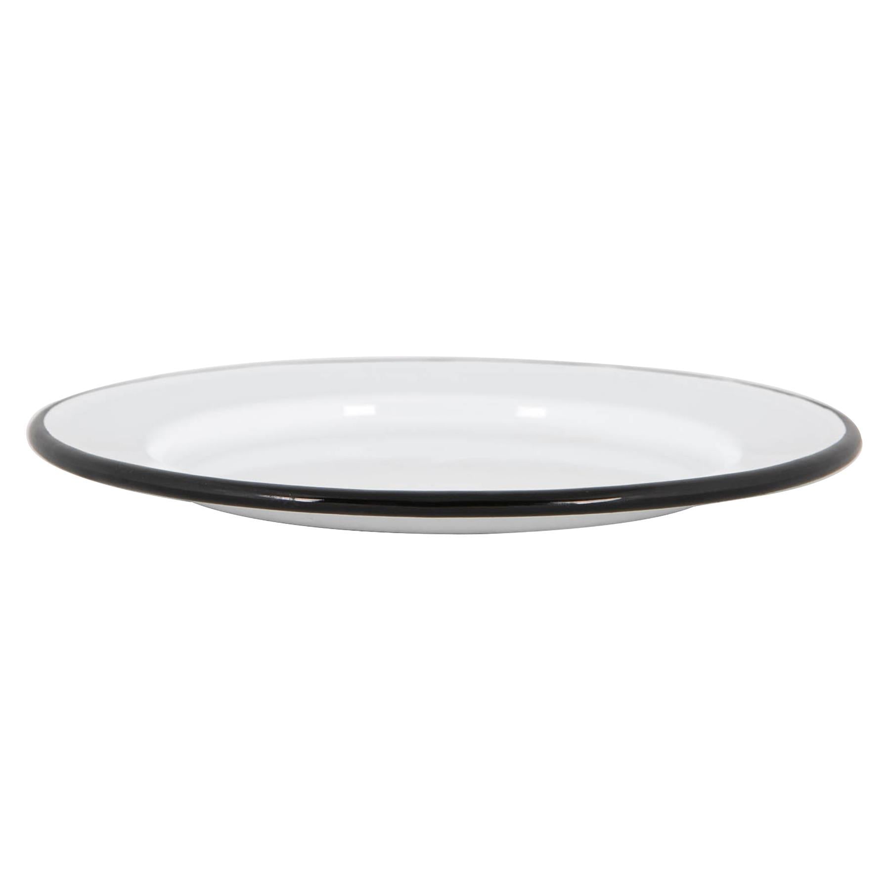 White Enamel Side Plate - 20cm - Black