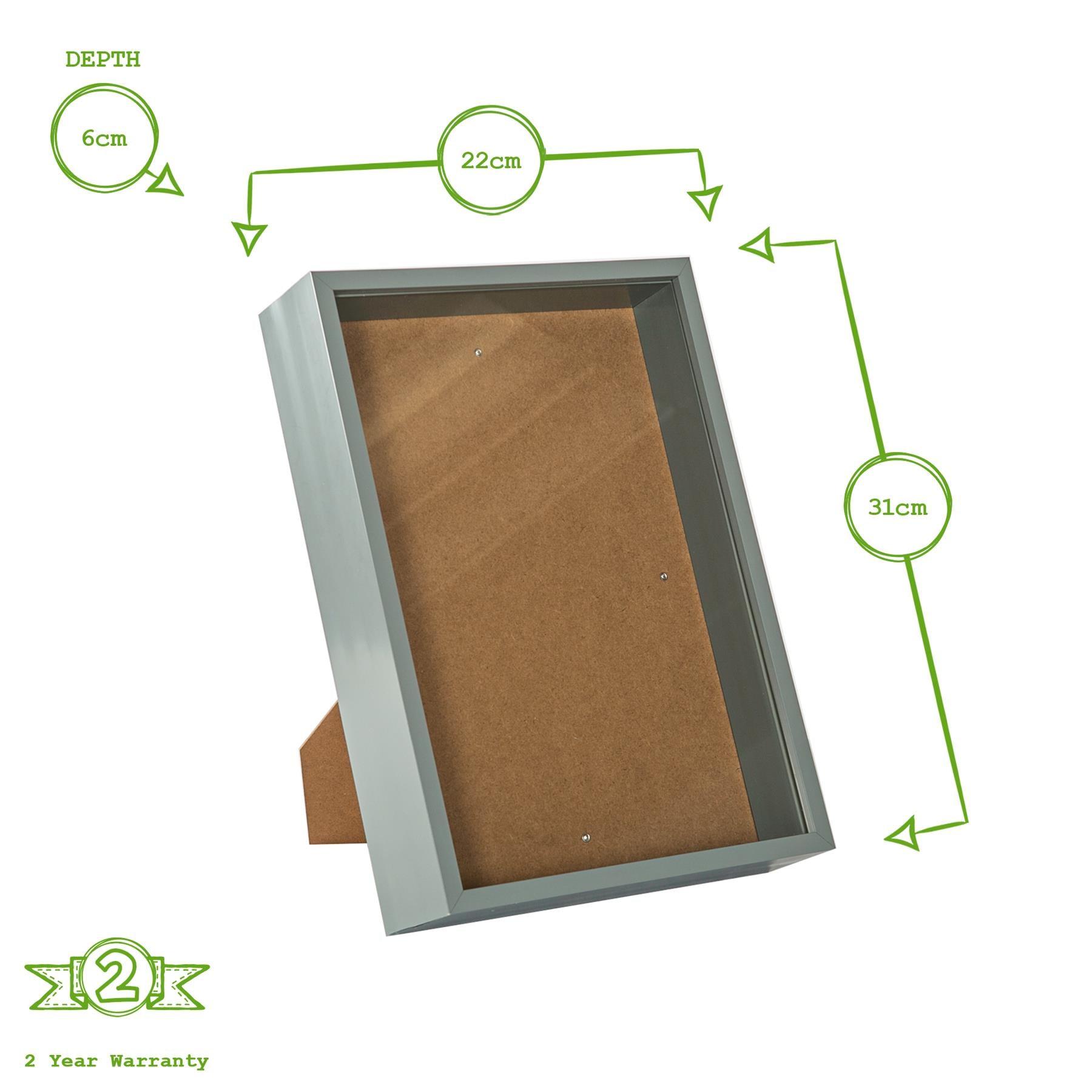 3D Deep Box Photo Frame - A4 (8 x 12") - Grey