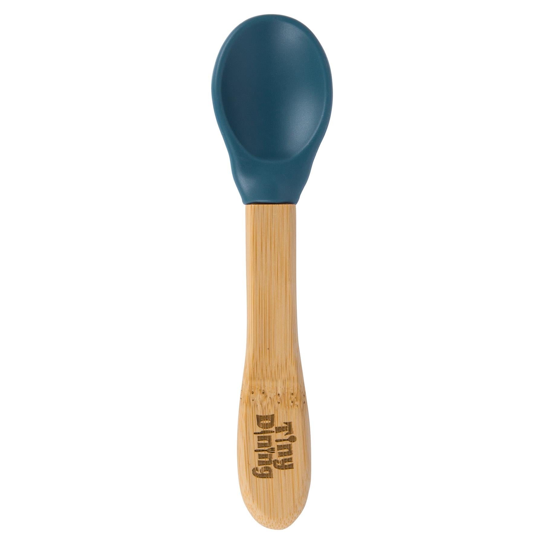 Navy Soft Tip Bamboo Spoon - Silicone Tip
