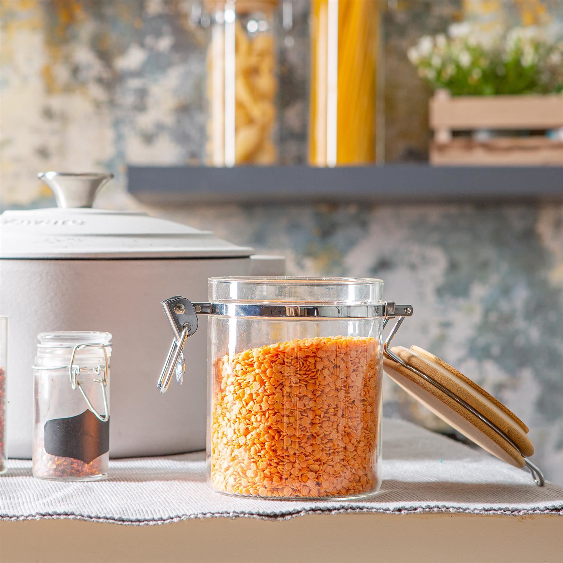 Glass Storage Jar with Wooden Clip Lid - 720ml