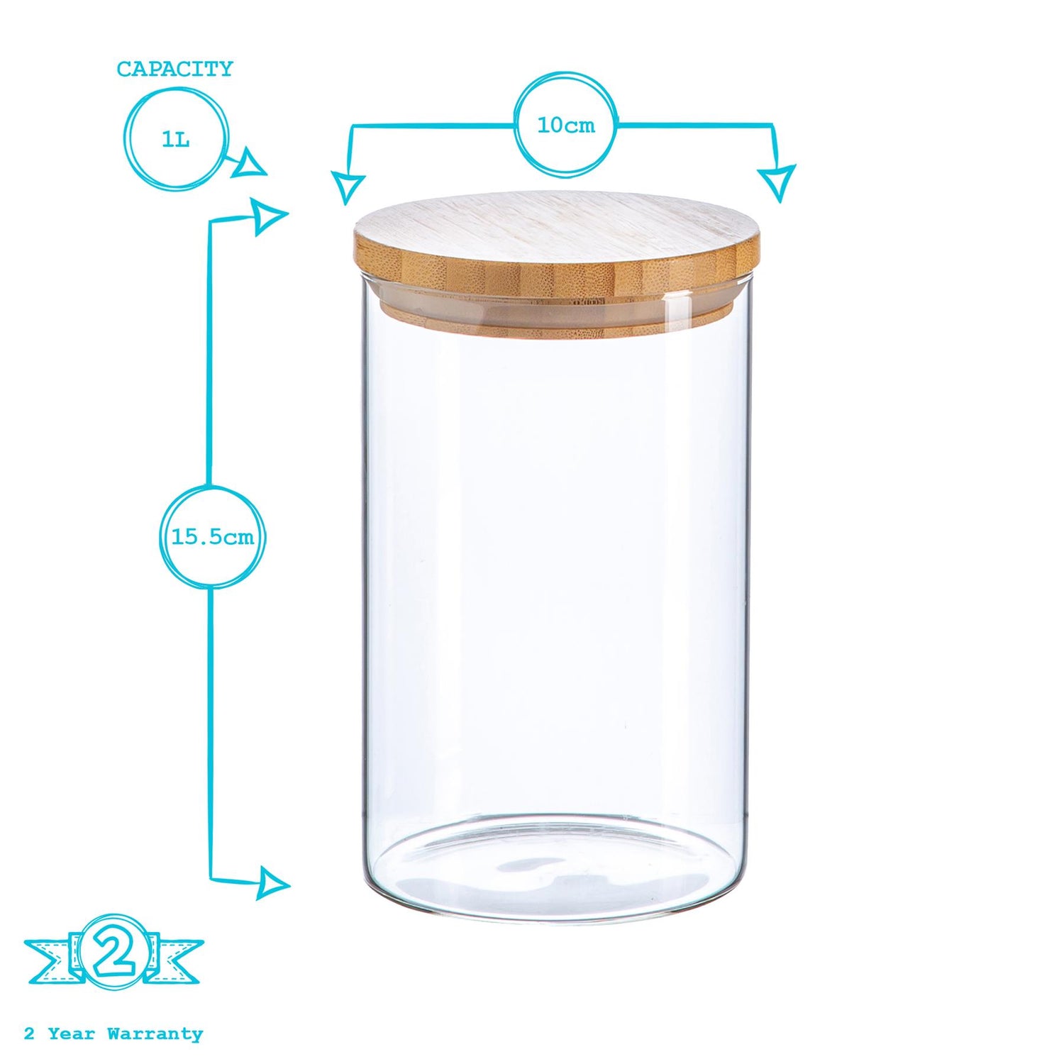 Scandi Glass Storage Jar with Wooden Lid - 1 Litre