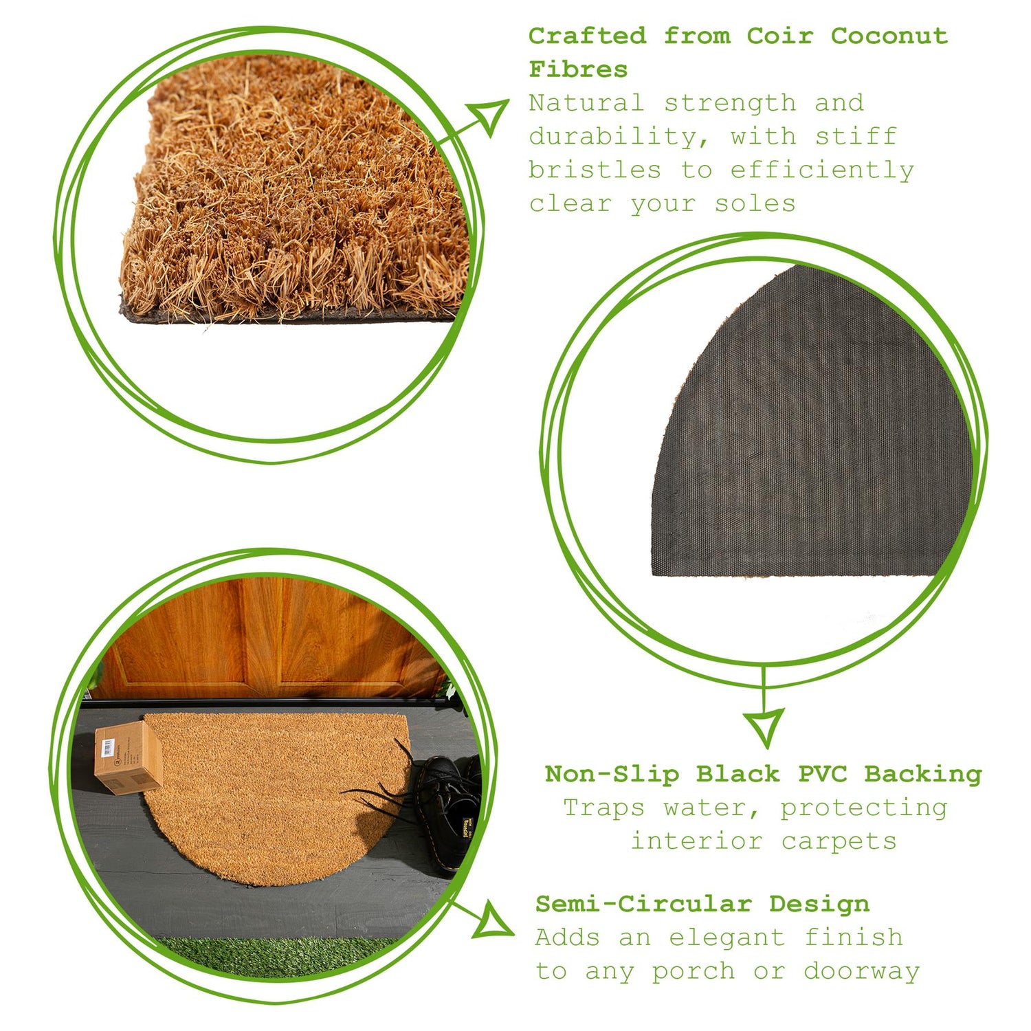 Coir Half Moon Door Mat - 60 x 40cm - Plain