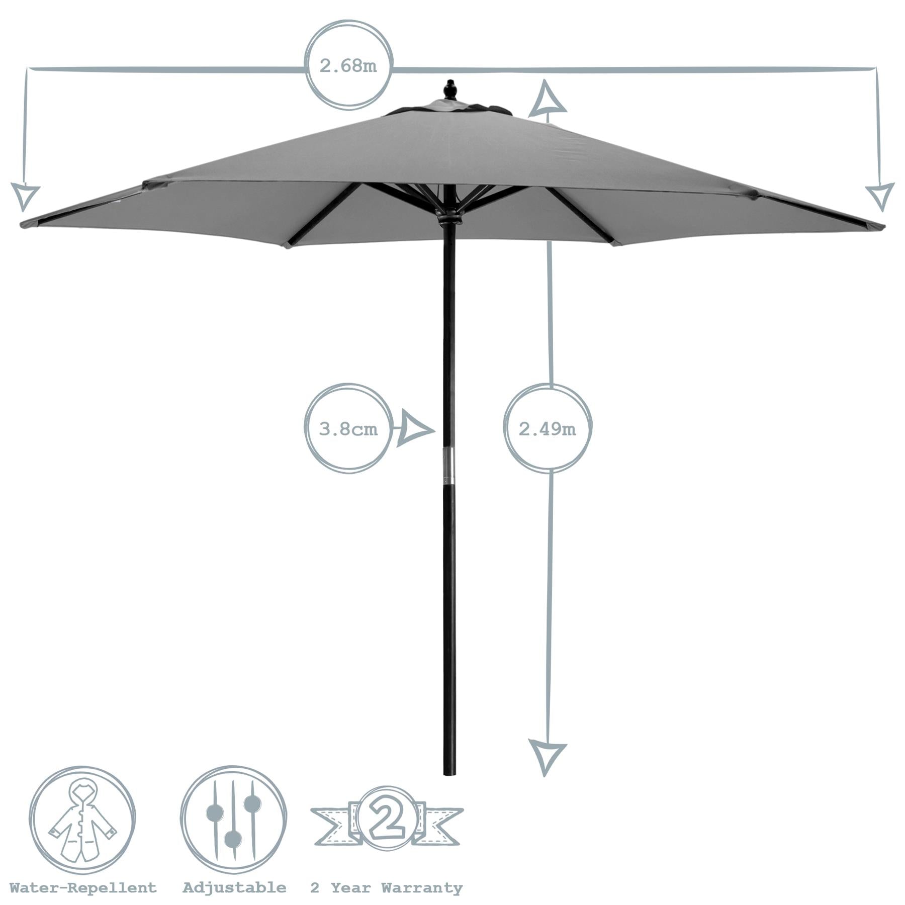 Harbour Housewares Garden Parasol - Wooden Frame - Grey