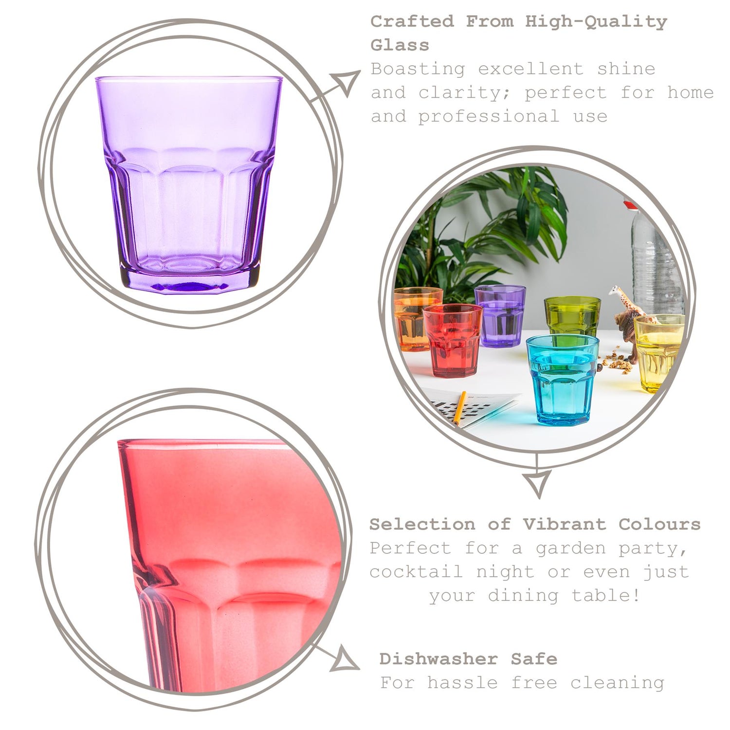 Coloured Water Glass - 305ml - 6 Colours Available