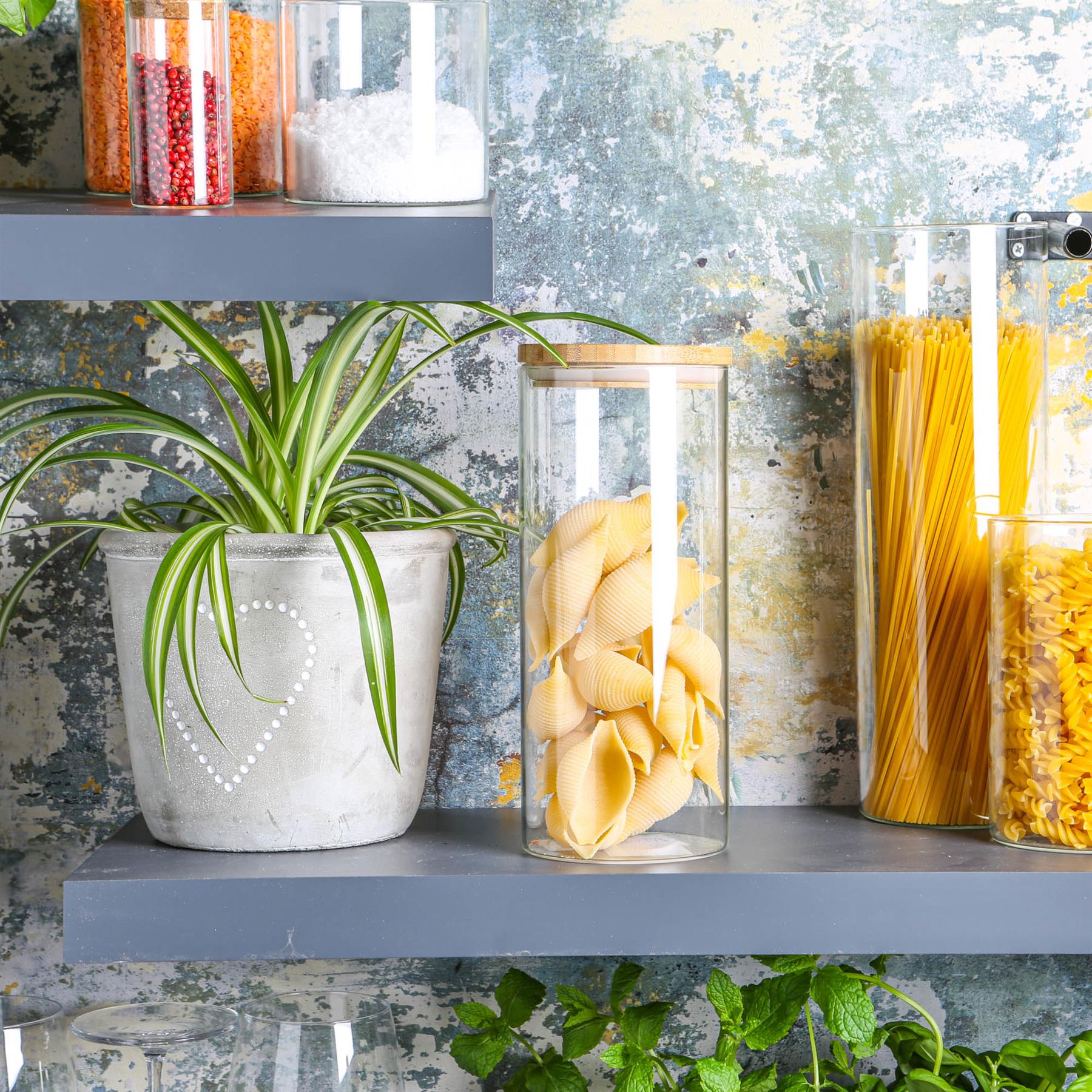 Scandi Glass Storage Jar with Wooden Lid - 1.5 Litre