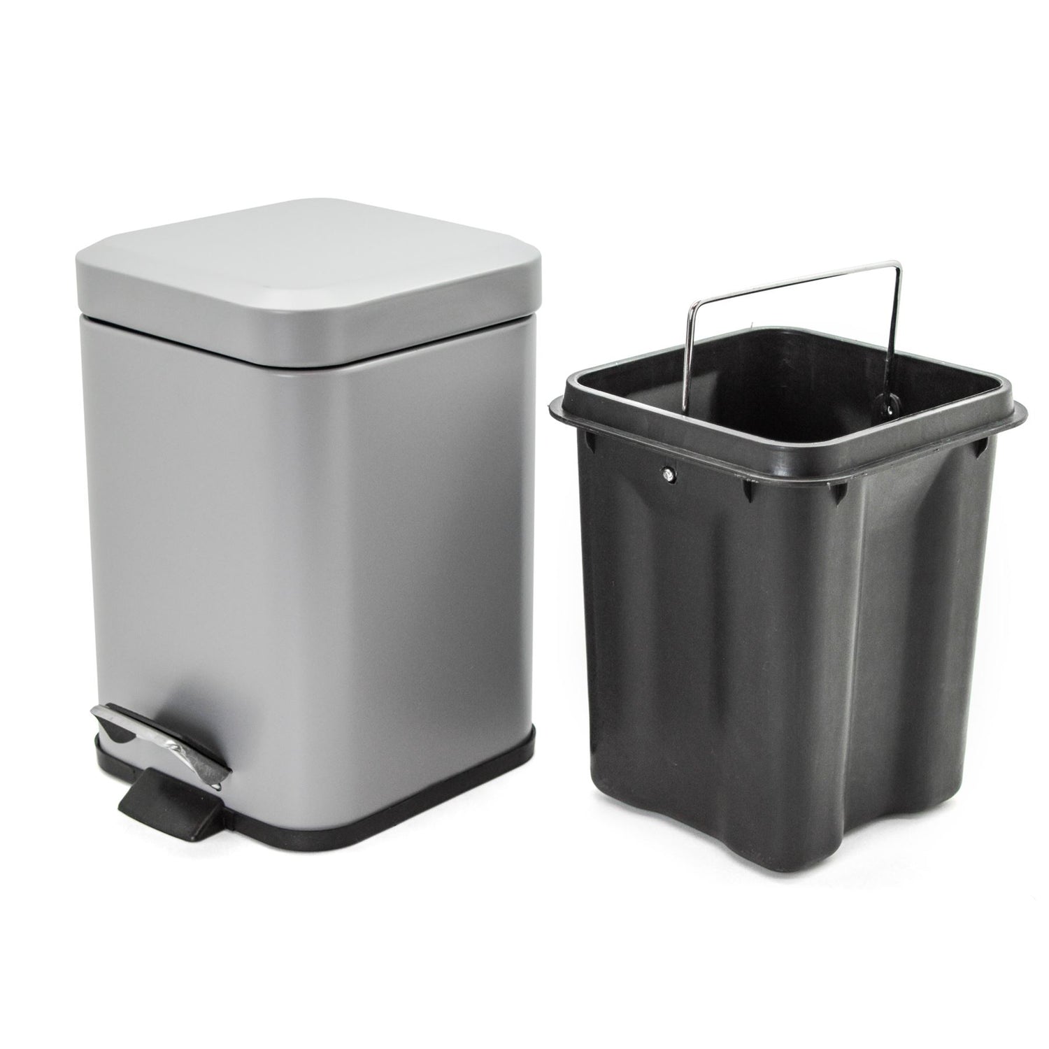 Harbour Housewares Square Steel Bathroom Pedal Bin - 3 Litres - Grey