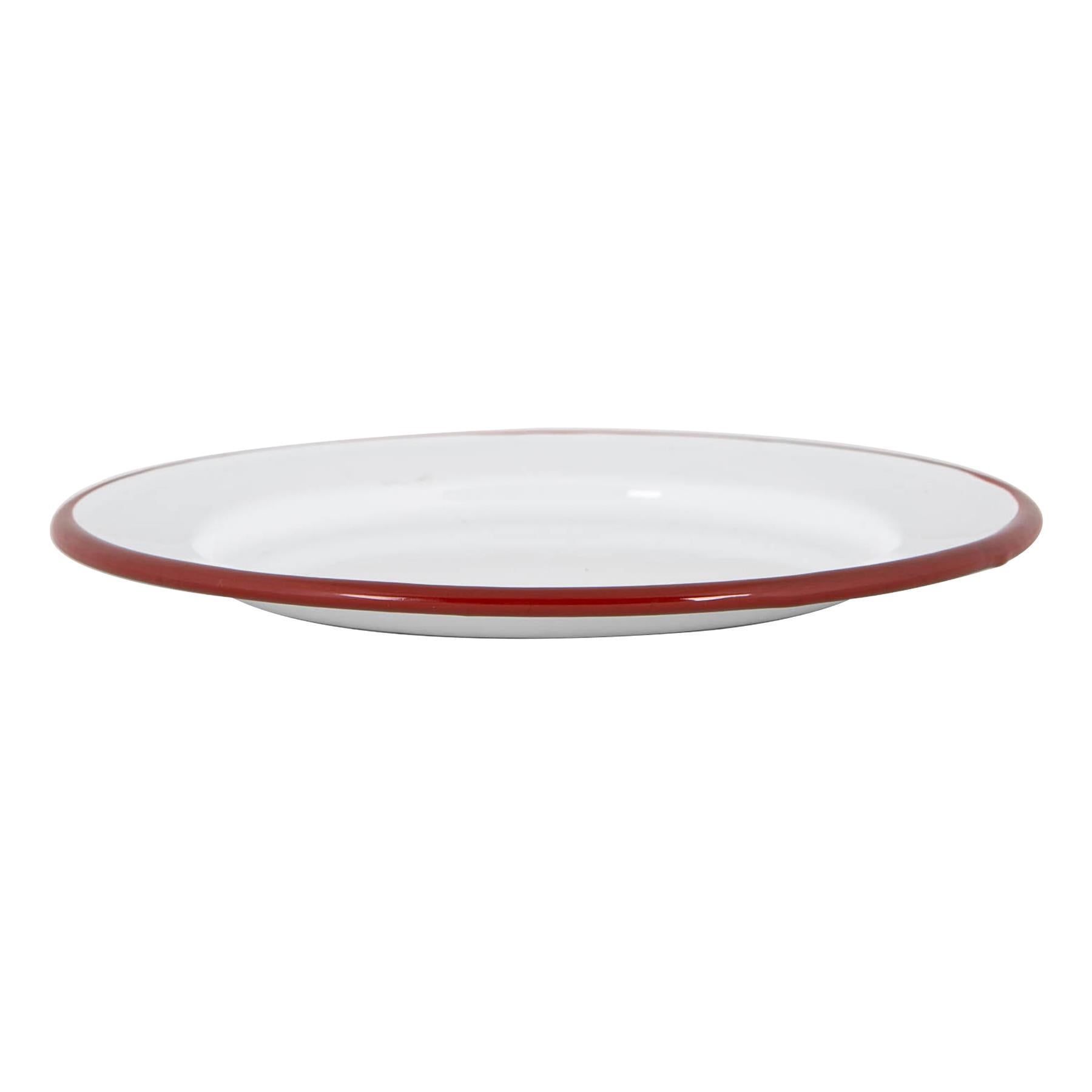 White Enamel Side Plate - 20cm - Red
