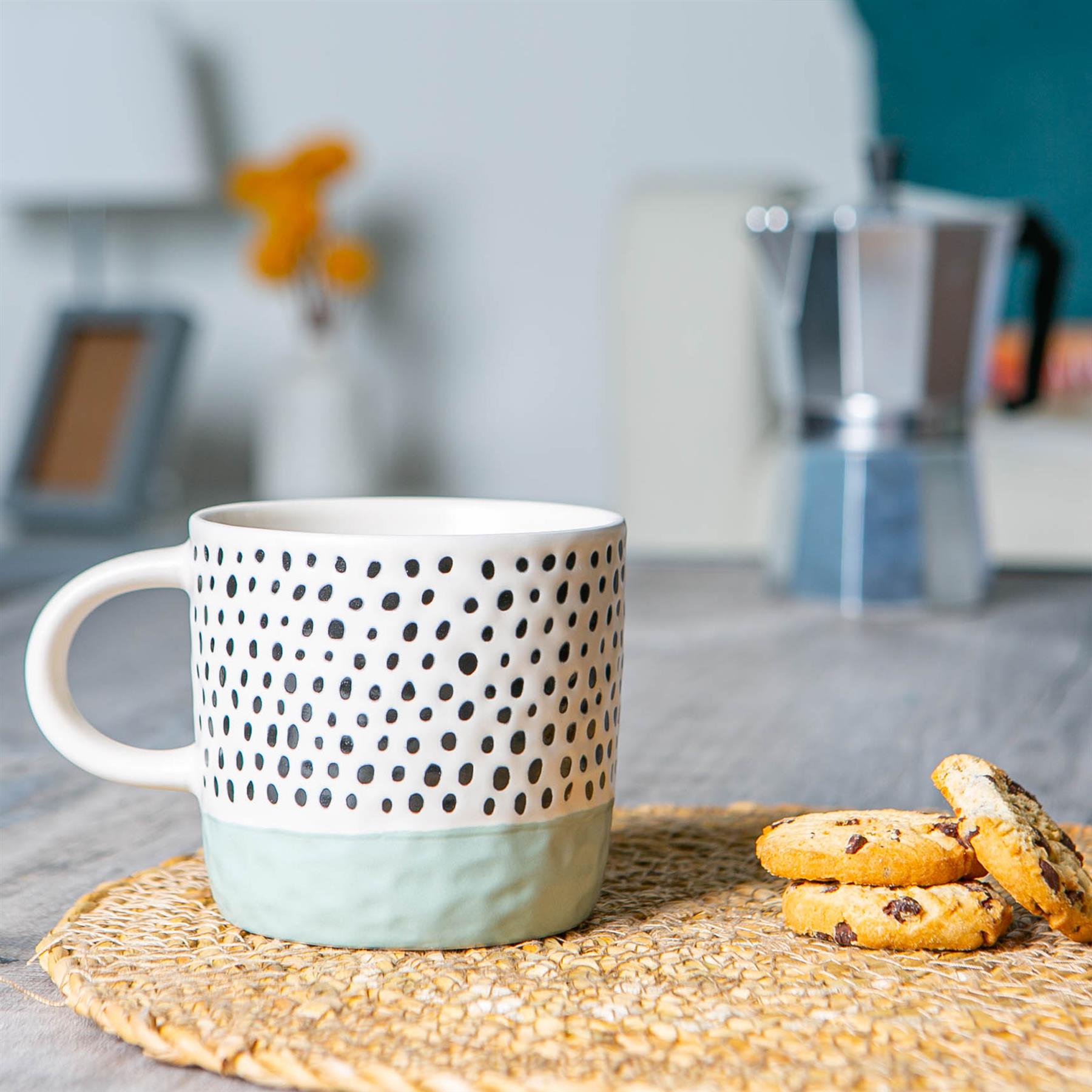 Dipped Stoneware Dots Coffee Mug - 385ml - Blue