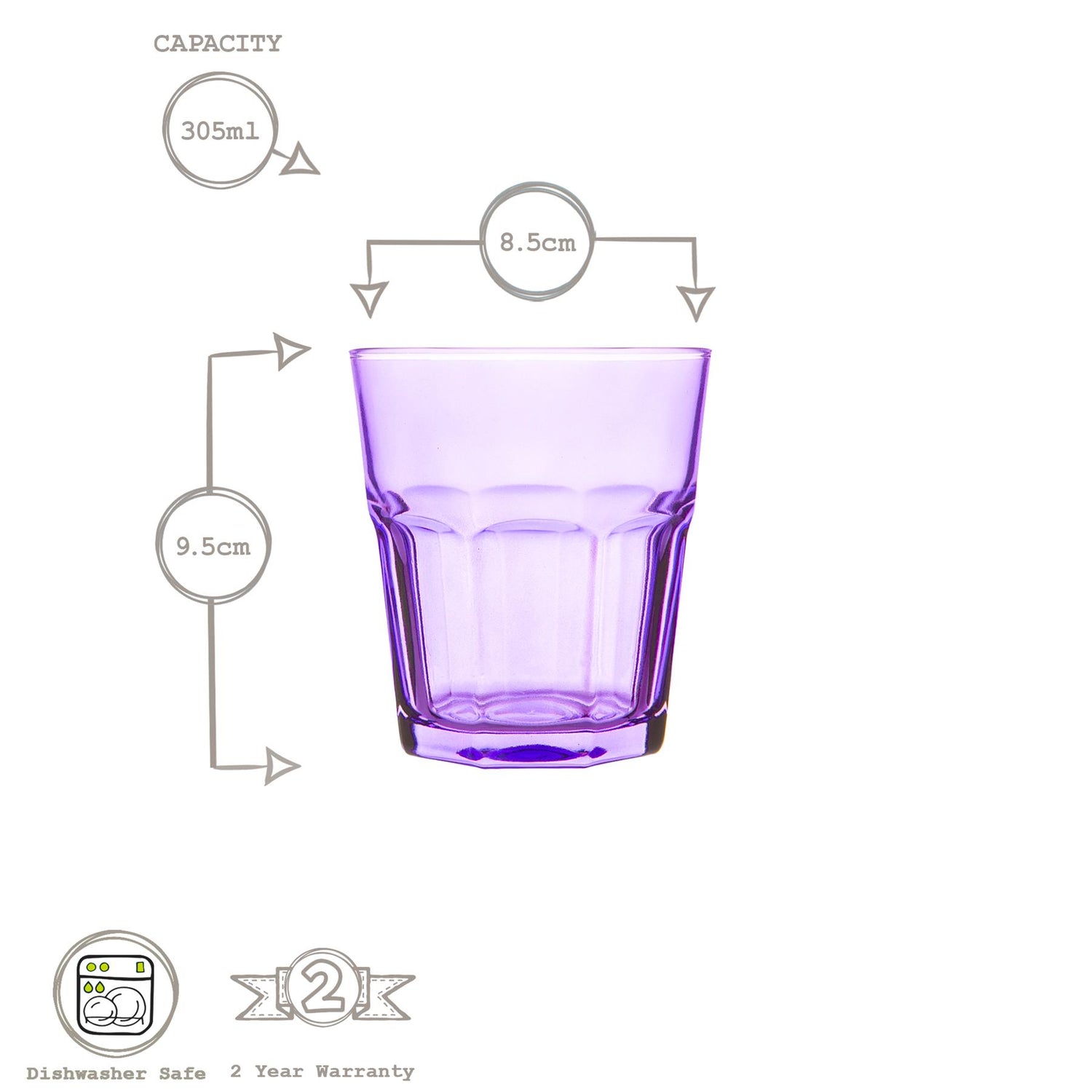 Coloured Water Glass - 305ml - 6 Colours Available