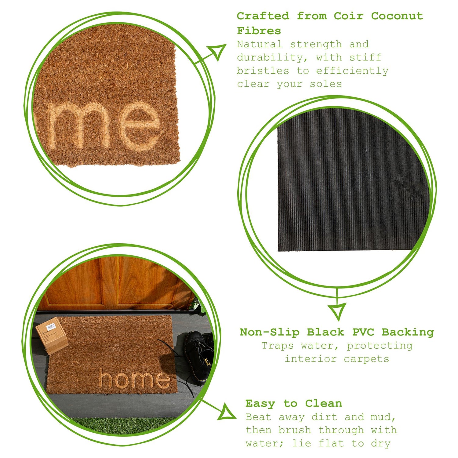 Coir Door Mat - 60 x 40cm - Embossed Home