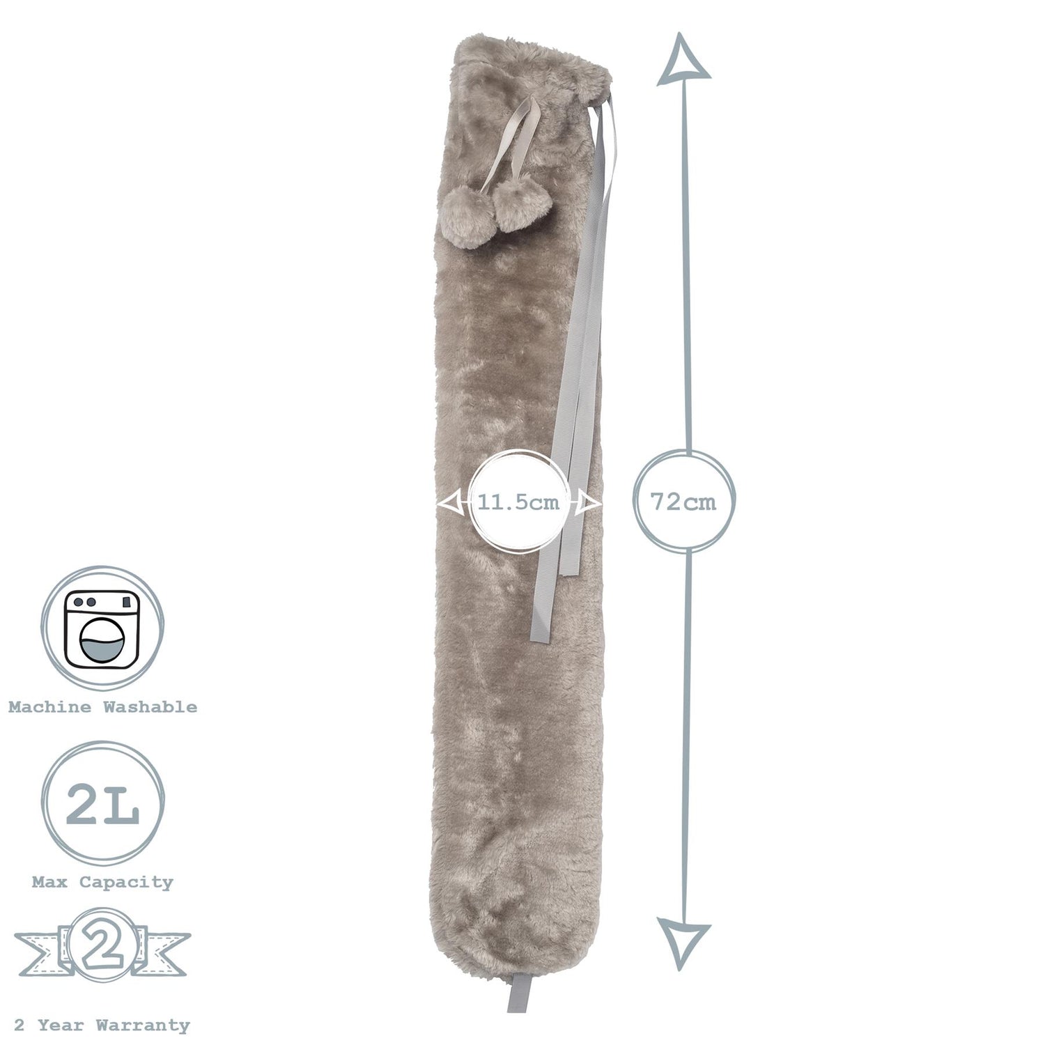 Long Hot Water Bottle Cover - Faux-Fur - Grey