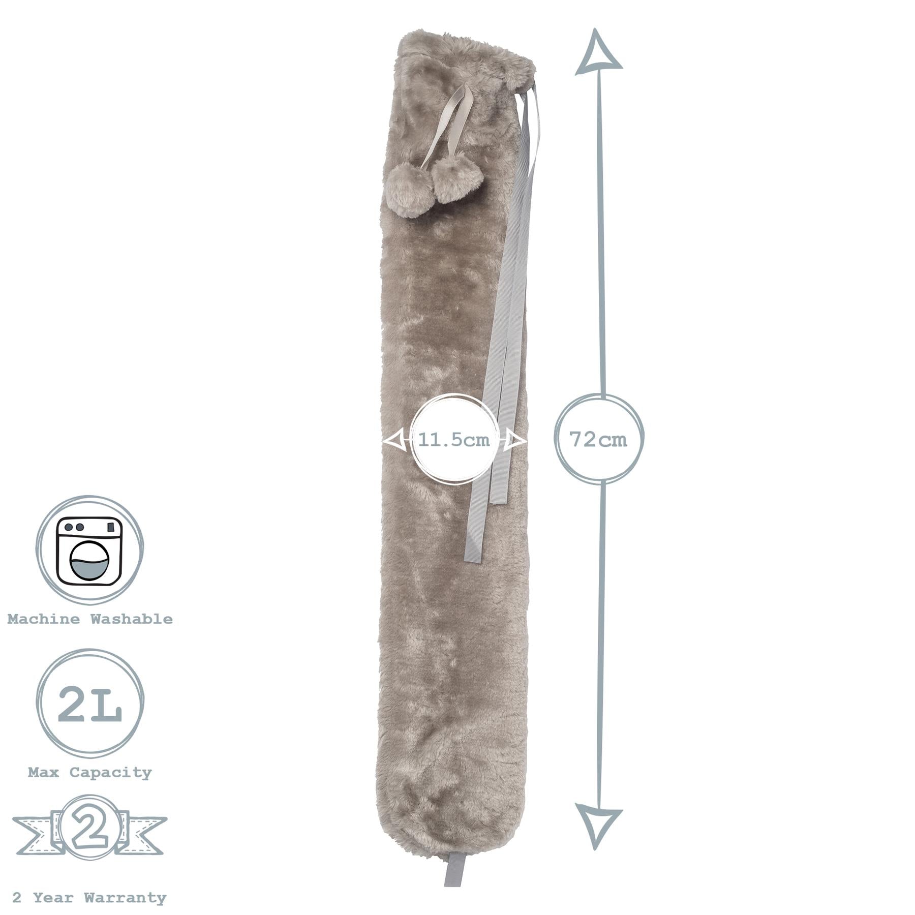Long Hot Water Bottle Cover - Faux-Fur - Grey