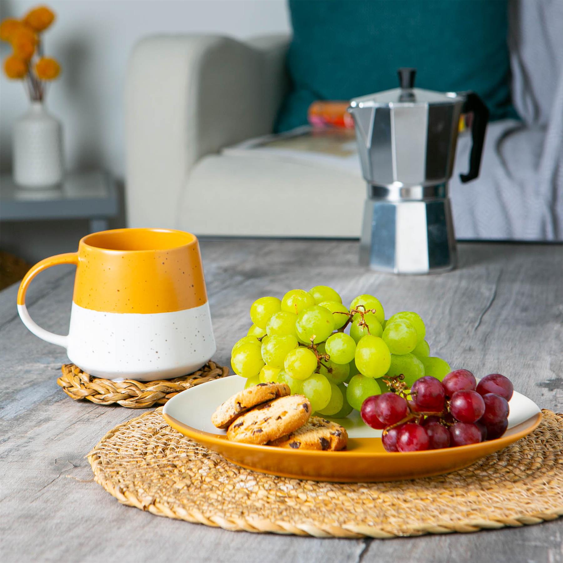 Dipped Flecked Stoneware Belly Coffee Mug - 370ml - Mustard