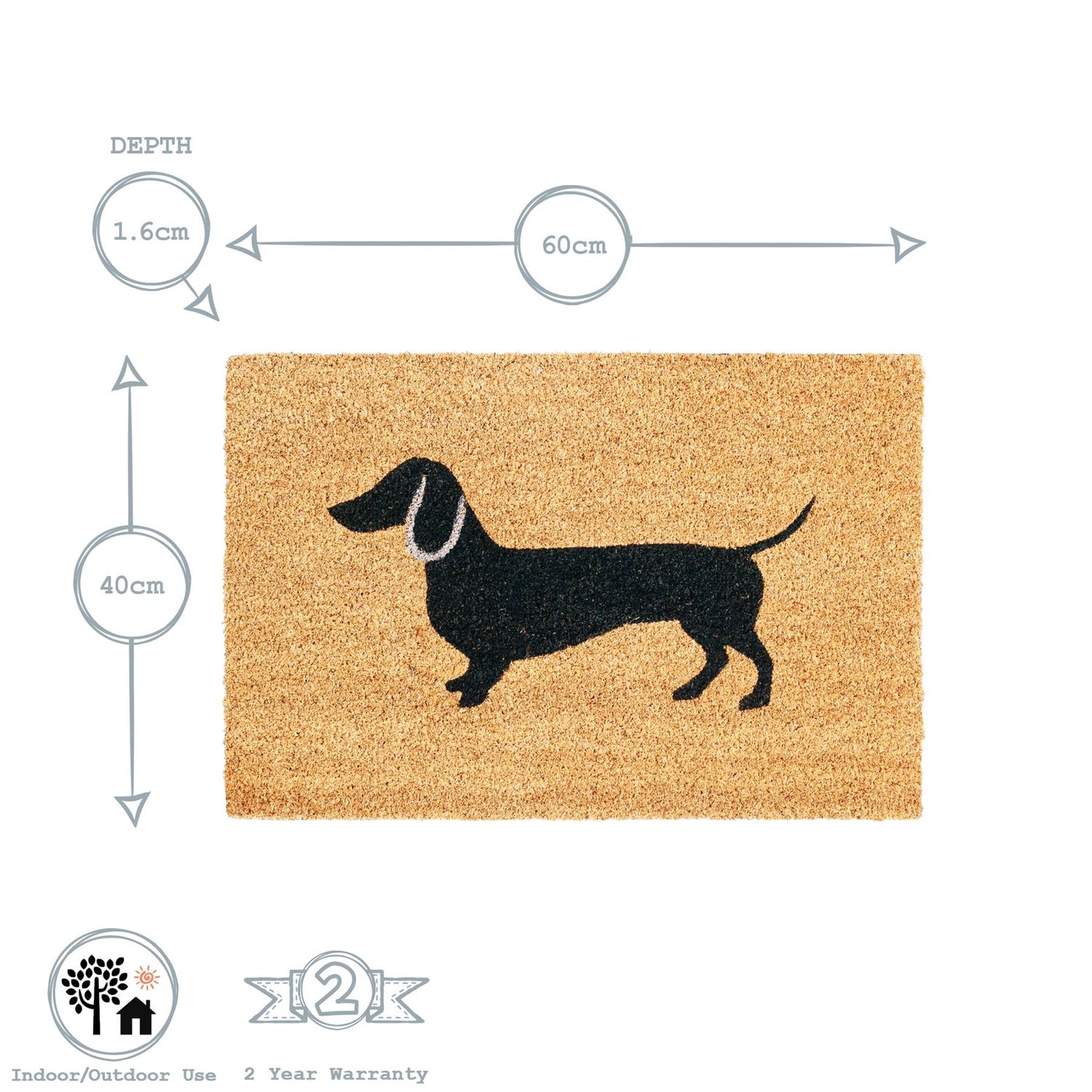 Nicola Spring Non-Slip Door Mat - 60 x 40cm - Sausage Dog