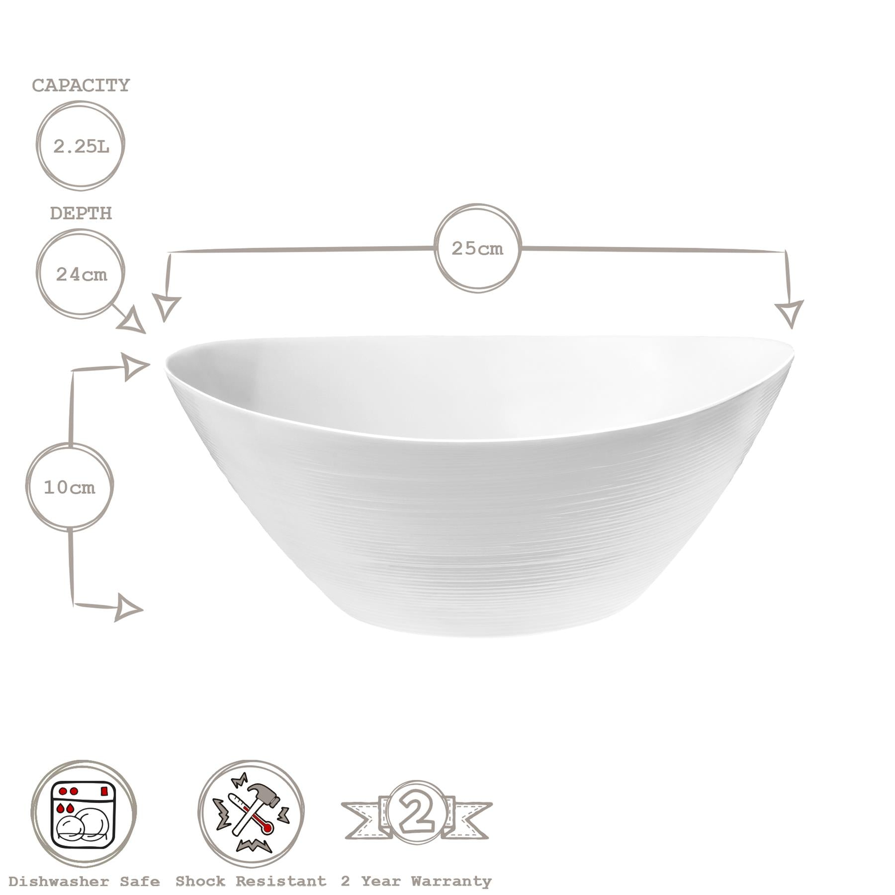 White 25cm Prometeo Oval Glass Salad Bowl