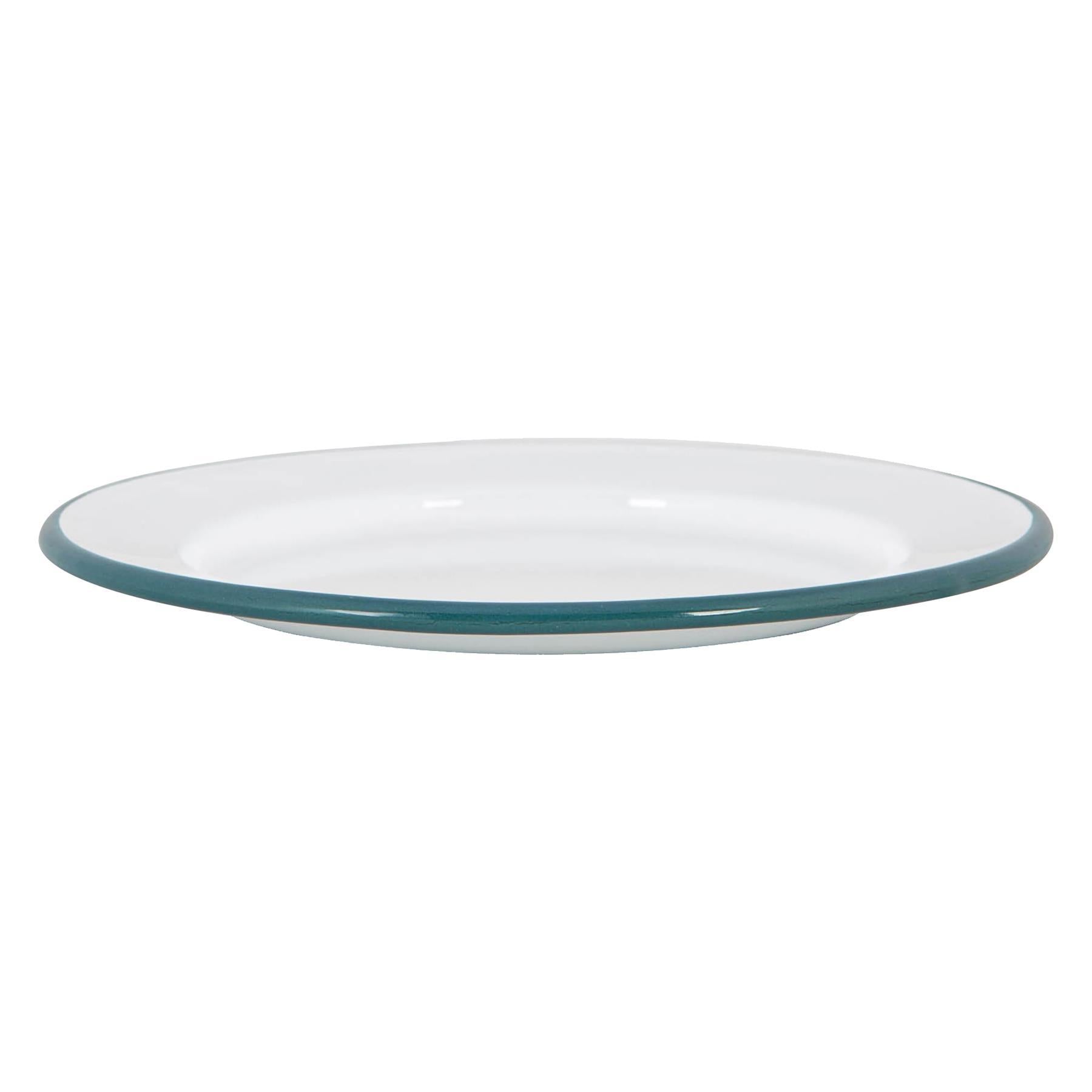 White Enamel Side Plate - 20cm - Green