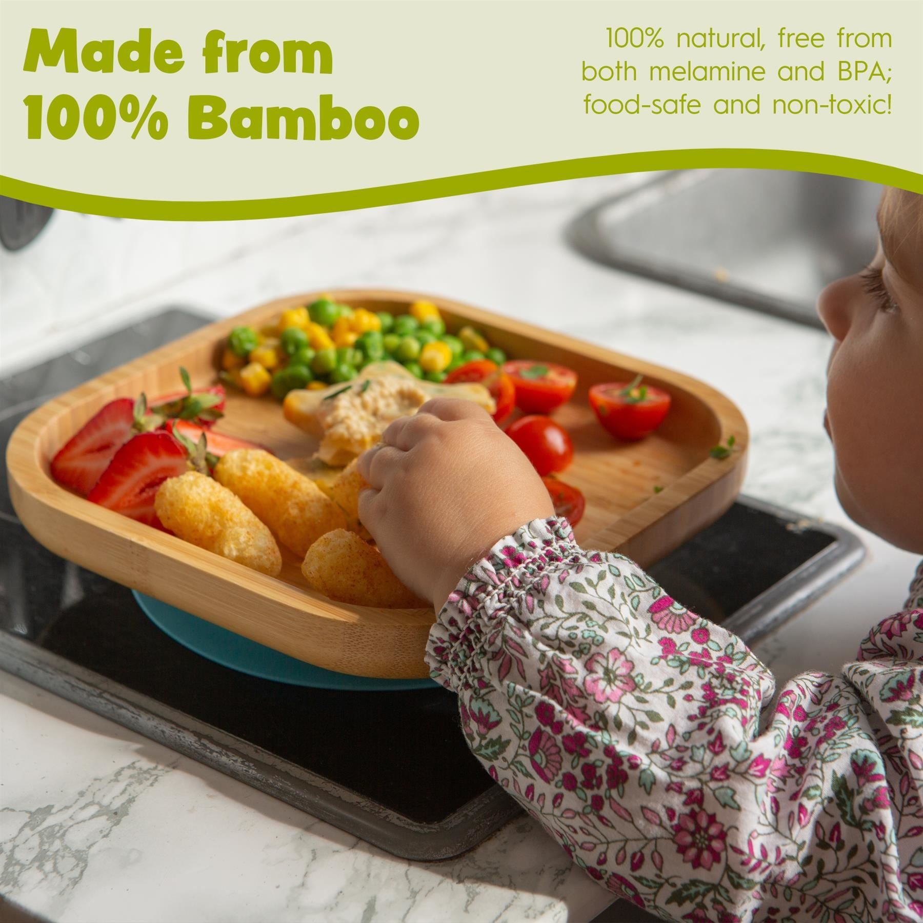 Beige Square Bamboo Suction Plate