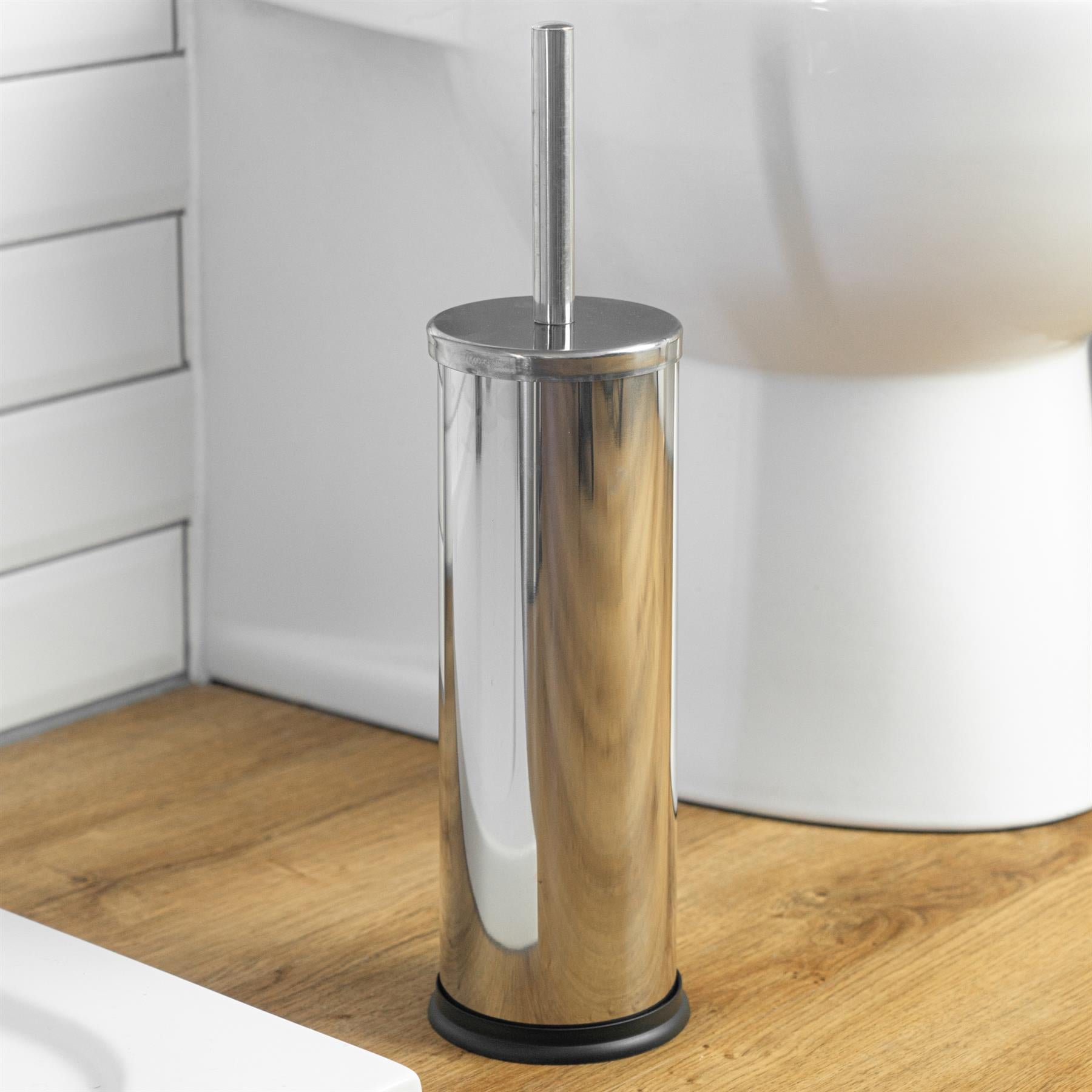 Harbour Housewares Bathroom Toilet Brush & Holder Set - Chrome