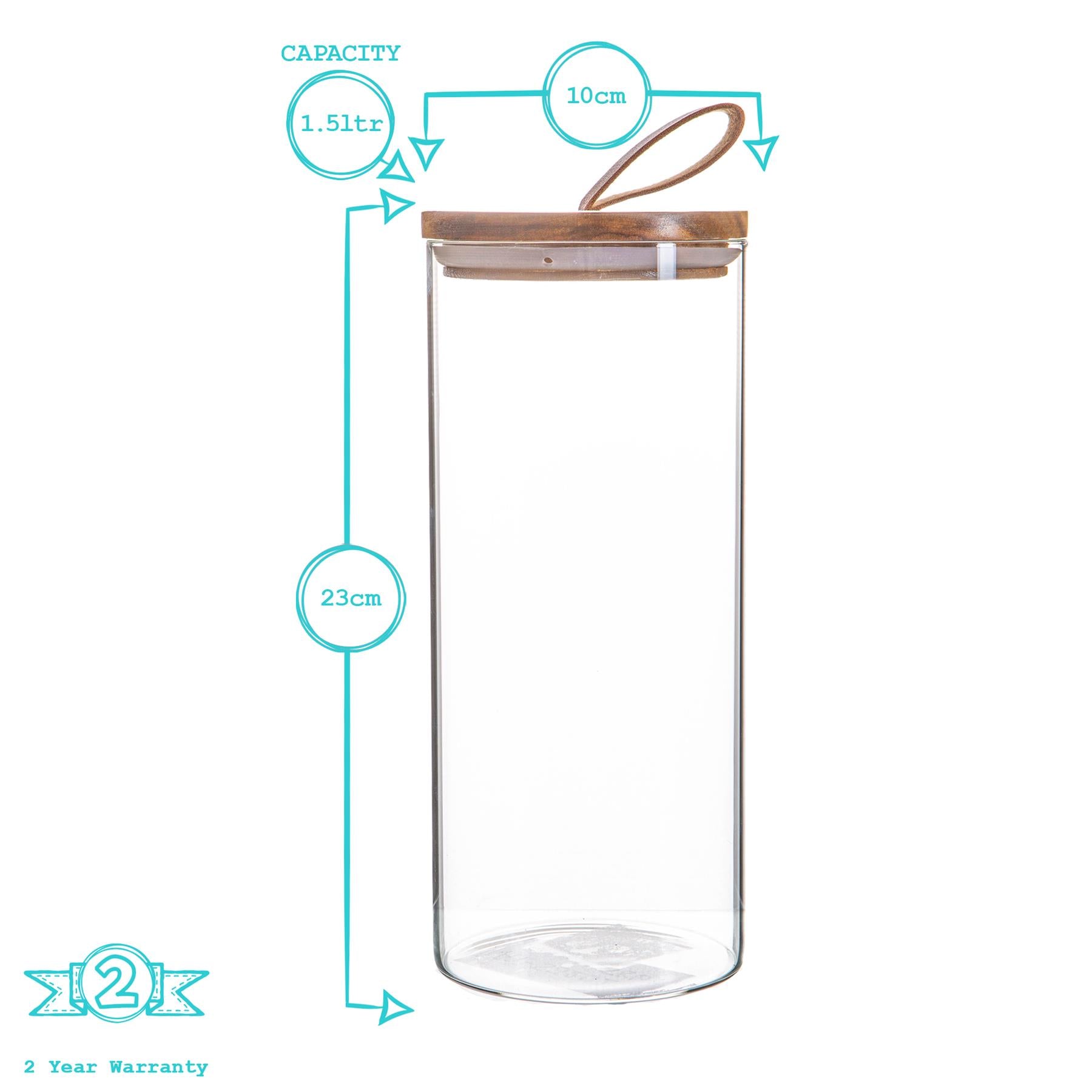 Glass Storage Jar with Wooden Lid - Leather Loop - 1.5 Litre