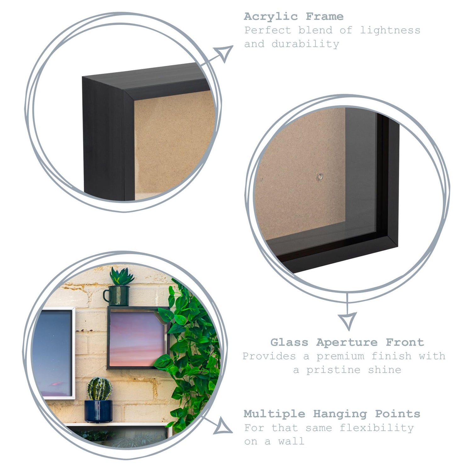 Nicola Spring Deep Box Photo Frame - 8 x 8 - Black