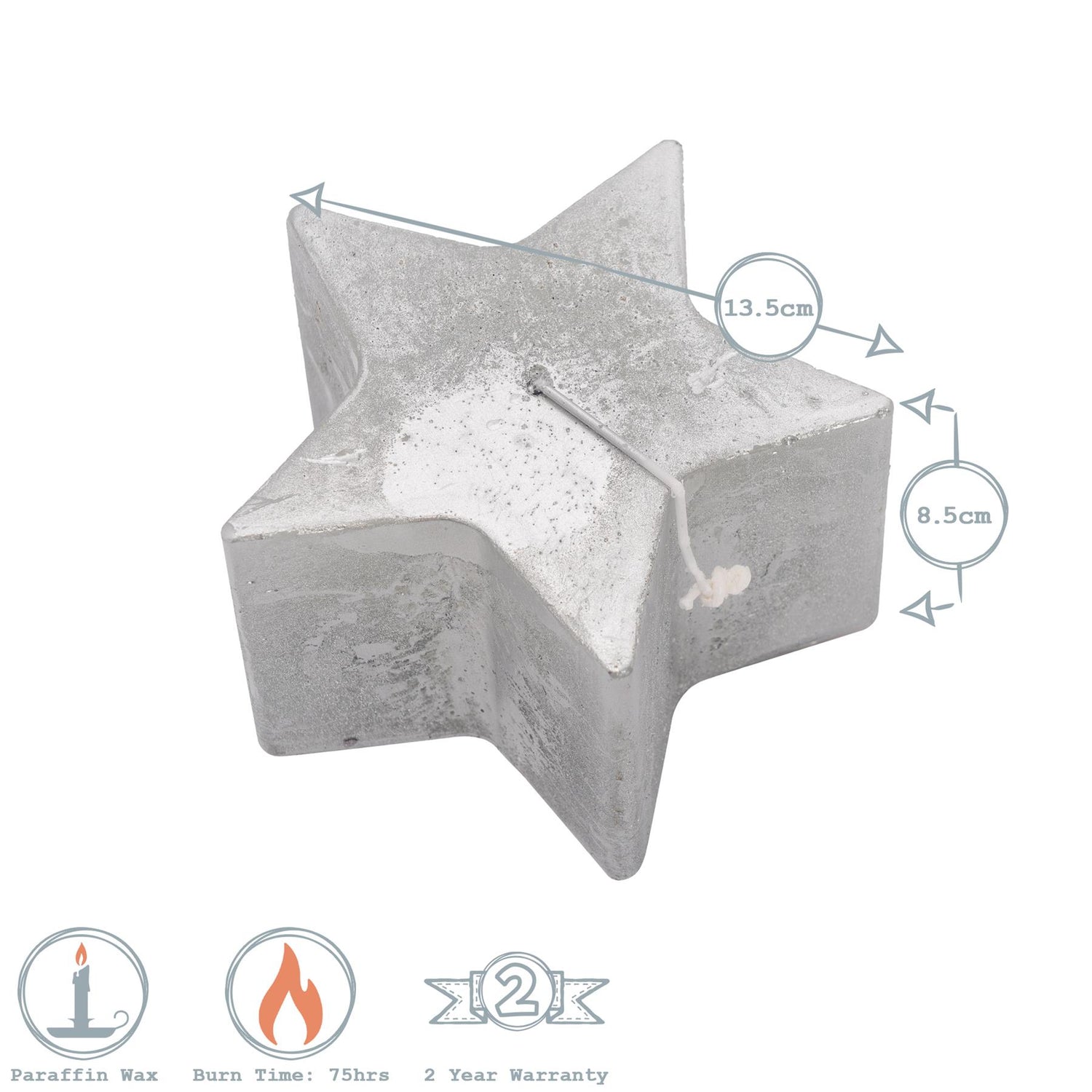 Nicola Spring Star Shaped Metallic Candle Silver Dimensions