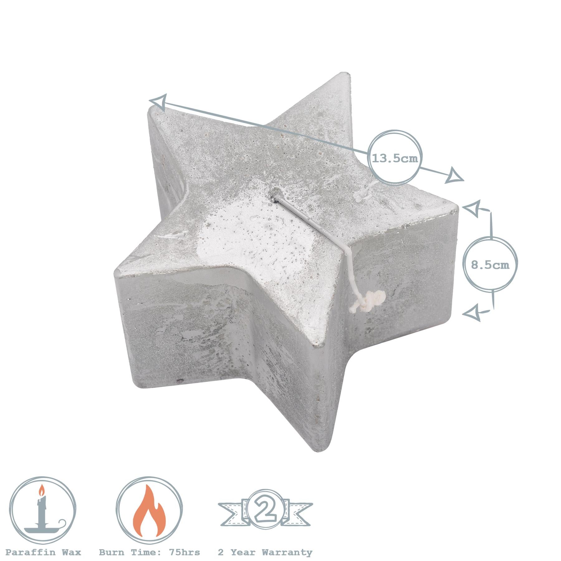 Nicola Spring Star Shaped Metallic Candle Silver Dimensions