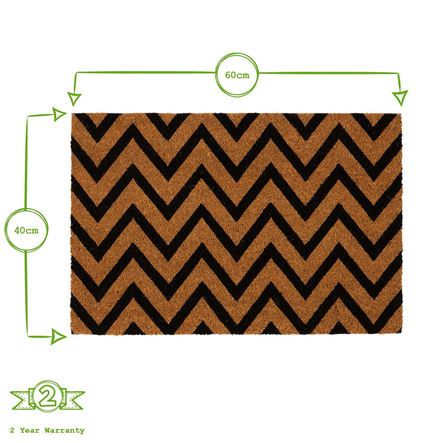 Coir Door Mat - 60 x 40cm - Zig Zag