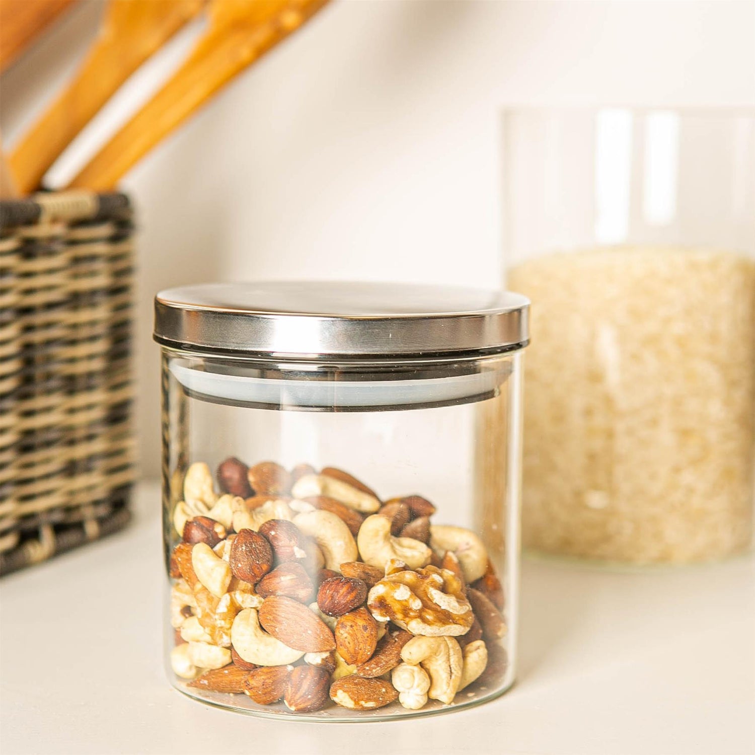 Glass Storage Jar with Metal Lid - 550ml - Silver