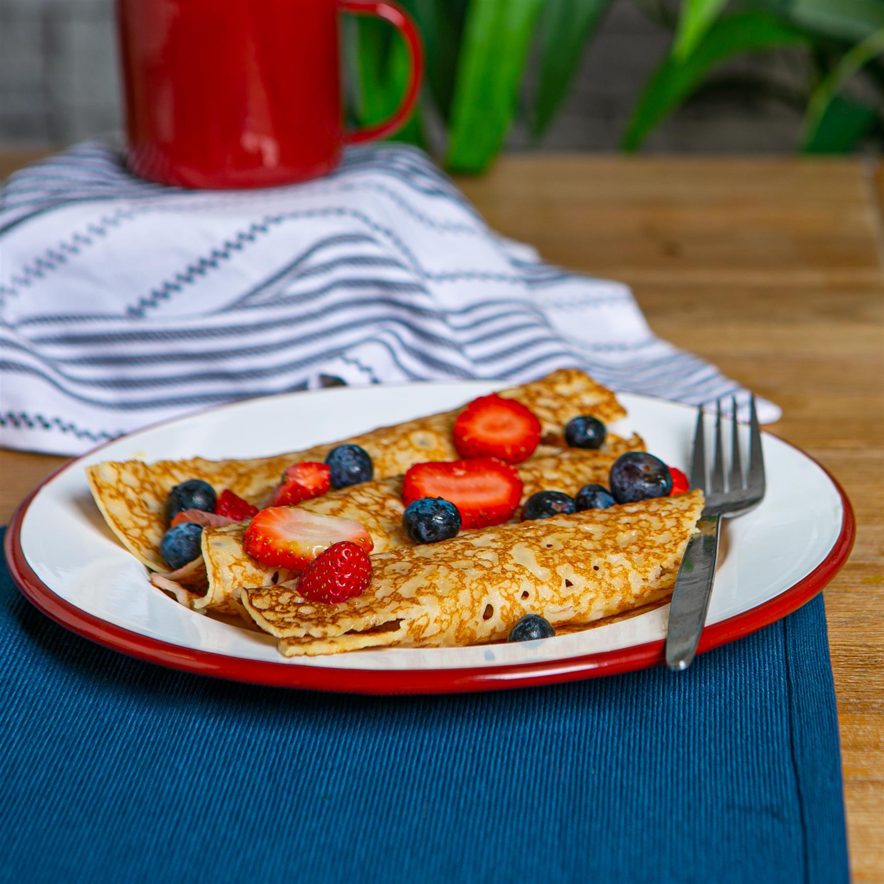 White Enamel Dinner Plate - 25.5cm - Red