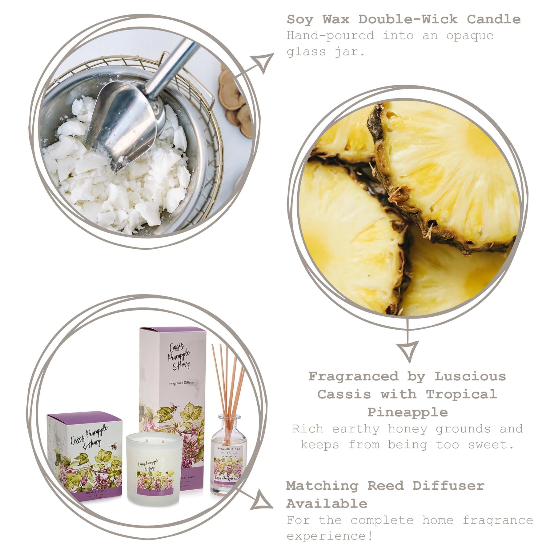 300g Cassis, Pineapple & Honey Bath & Body Soy Wax Scented Candle