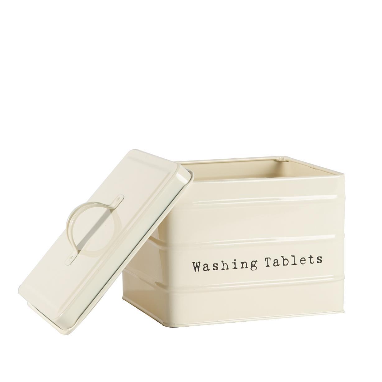 Vintage Metal Washing Tablets Storage Tin - Cream