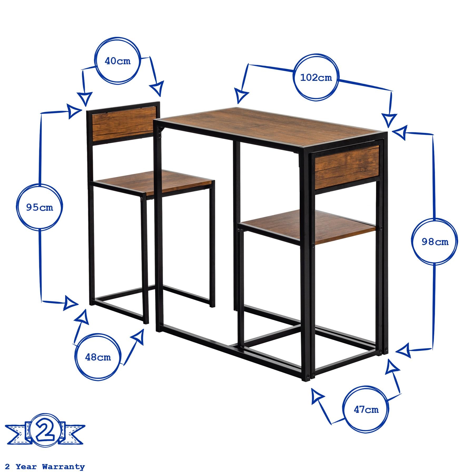 2 Seater Breakfast Bar Set - Brown