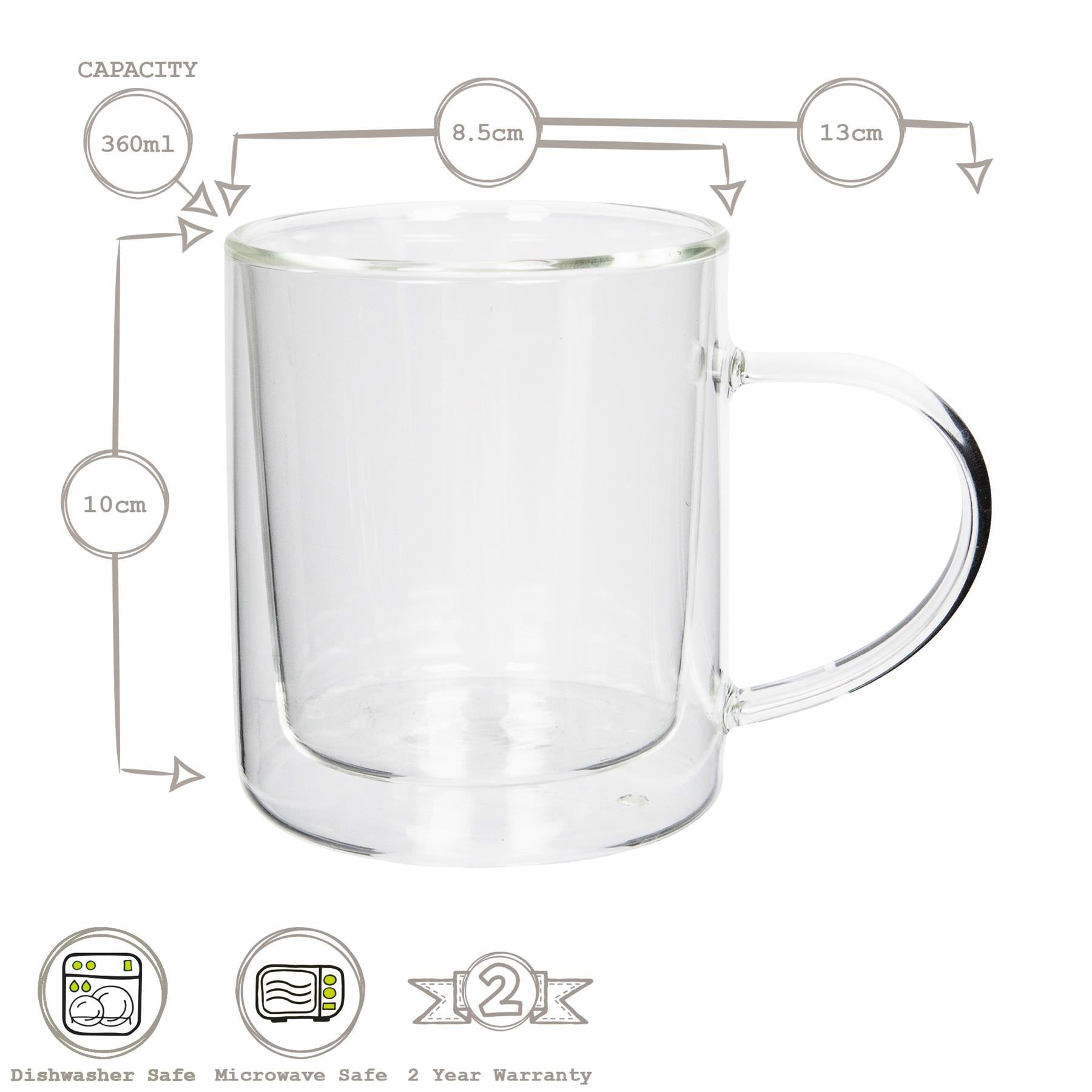 360ml Double-Walled Glass Mugs - Pack of Two