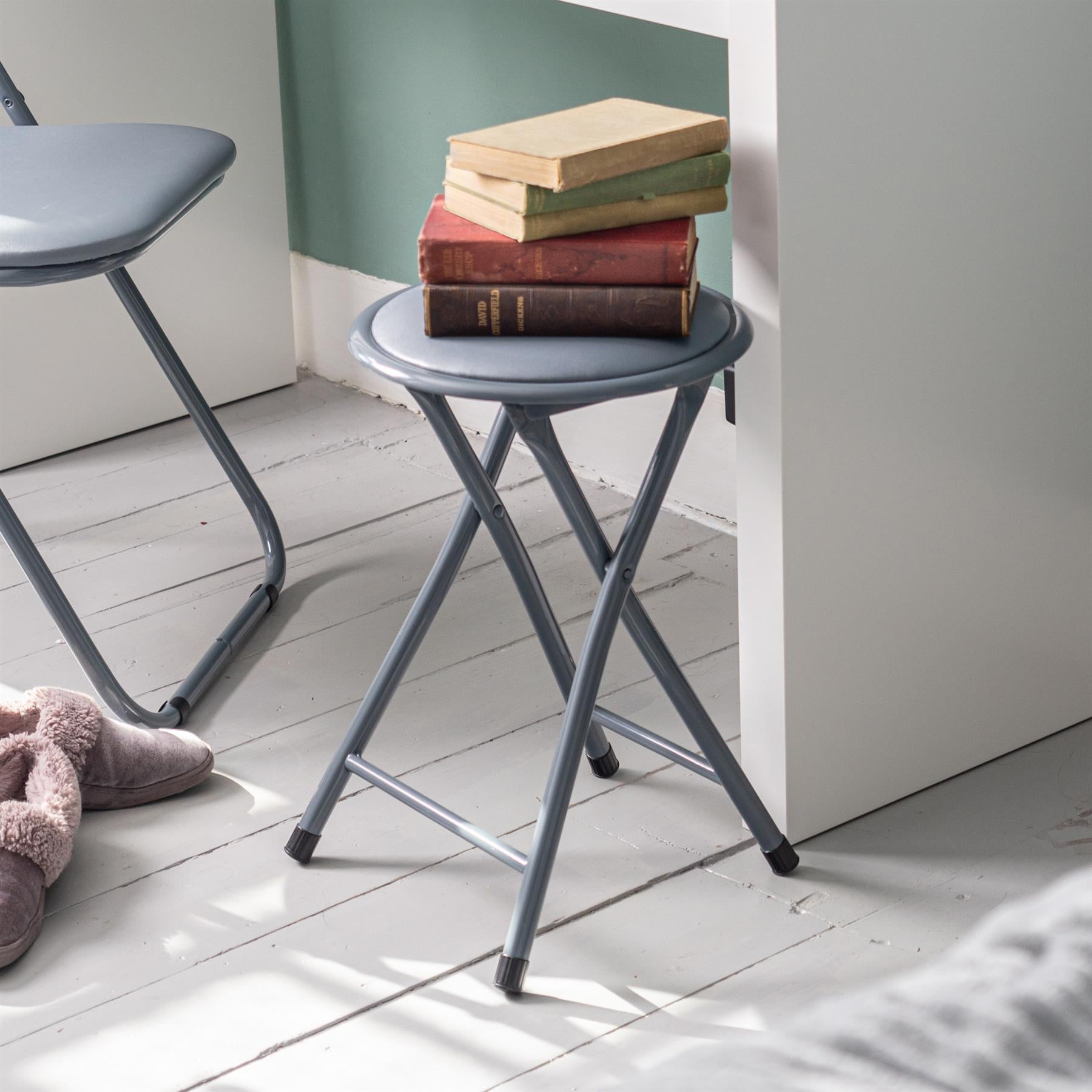 Harbour Housewares Round Compact Folding Stool - Grey