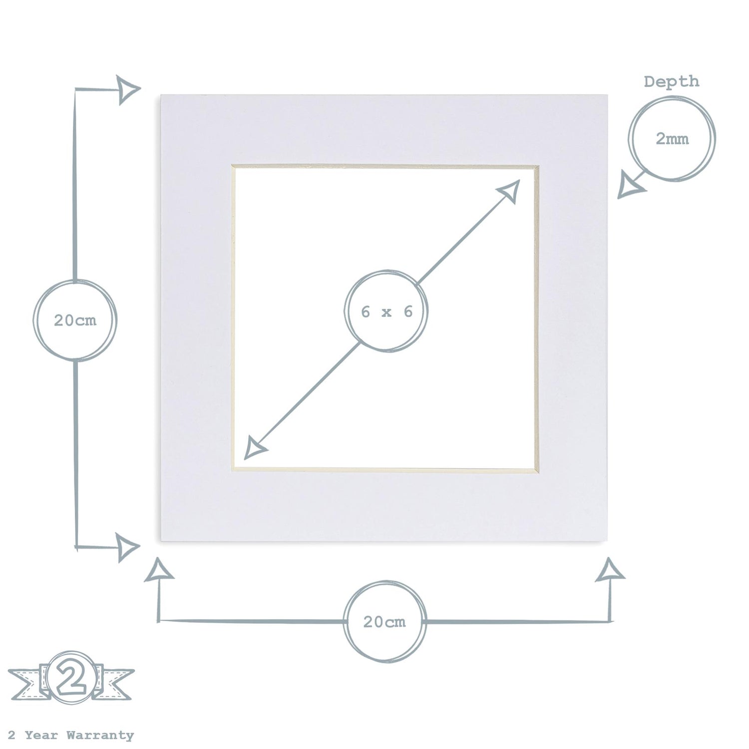 Nicola Spring Picture Mount for 8 x 8" Frame | Photo Size 6 x 6" - White