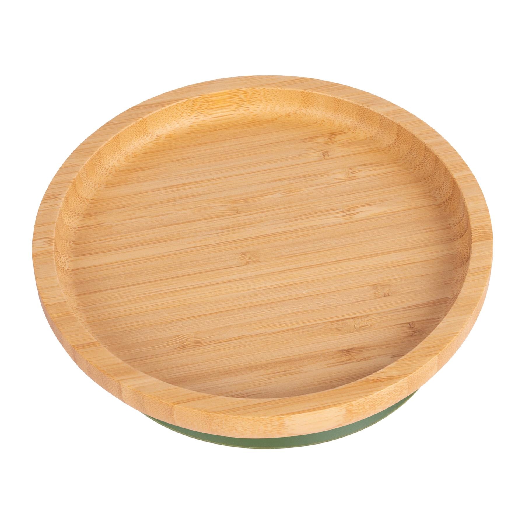 Olive Green Round Bamboo Suction Plate - By Tiny Dining