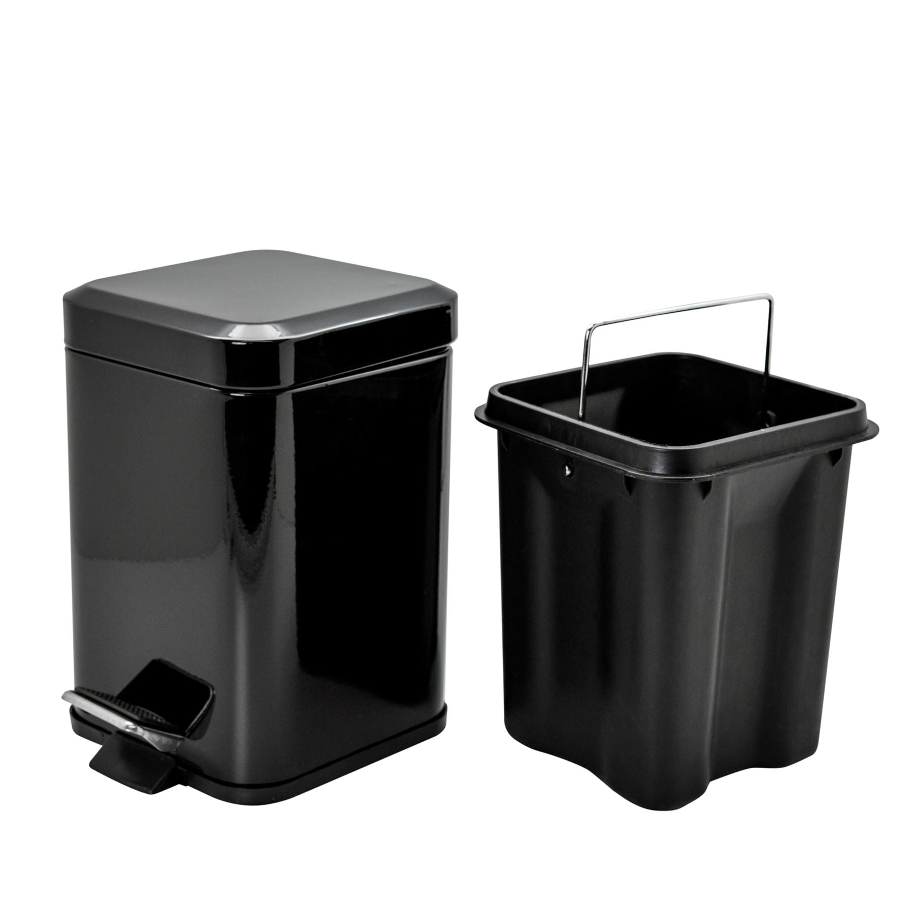 Harbour Housewares Square Steel Bathroom Pedal Bin - 3 Litres - Black